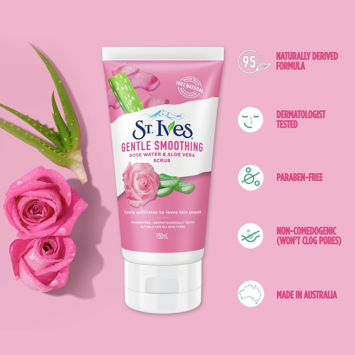 3 St. Ives Gentle Smoothing Face Scrub 150ml - Rose Water and Aloe Vera - White, 3 of 6