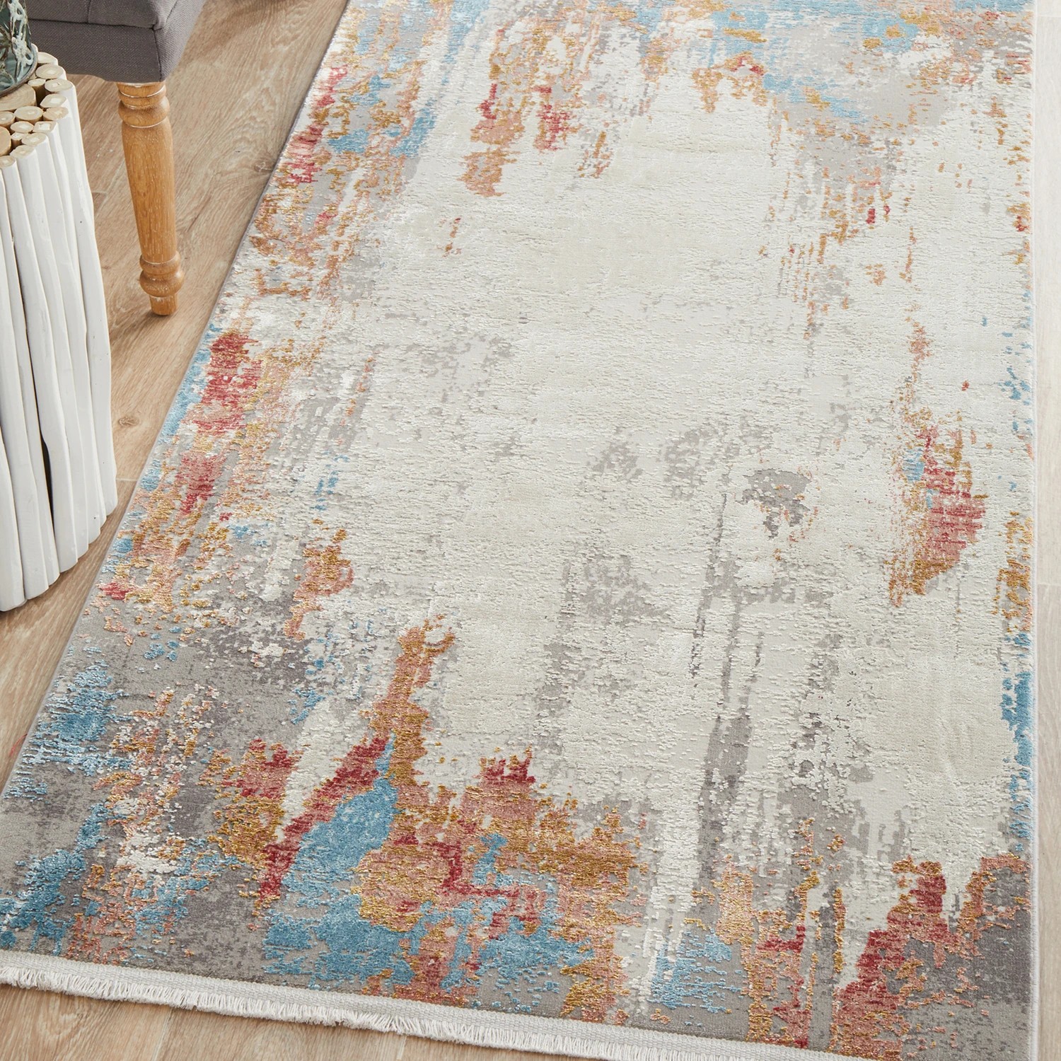 2 Common Ground Rugs Glimmers 107 400x80cm Runner - Large Bamboo Silk Power Loomed Rug - Multi, 2 of 9