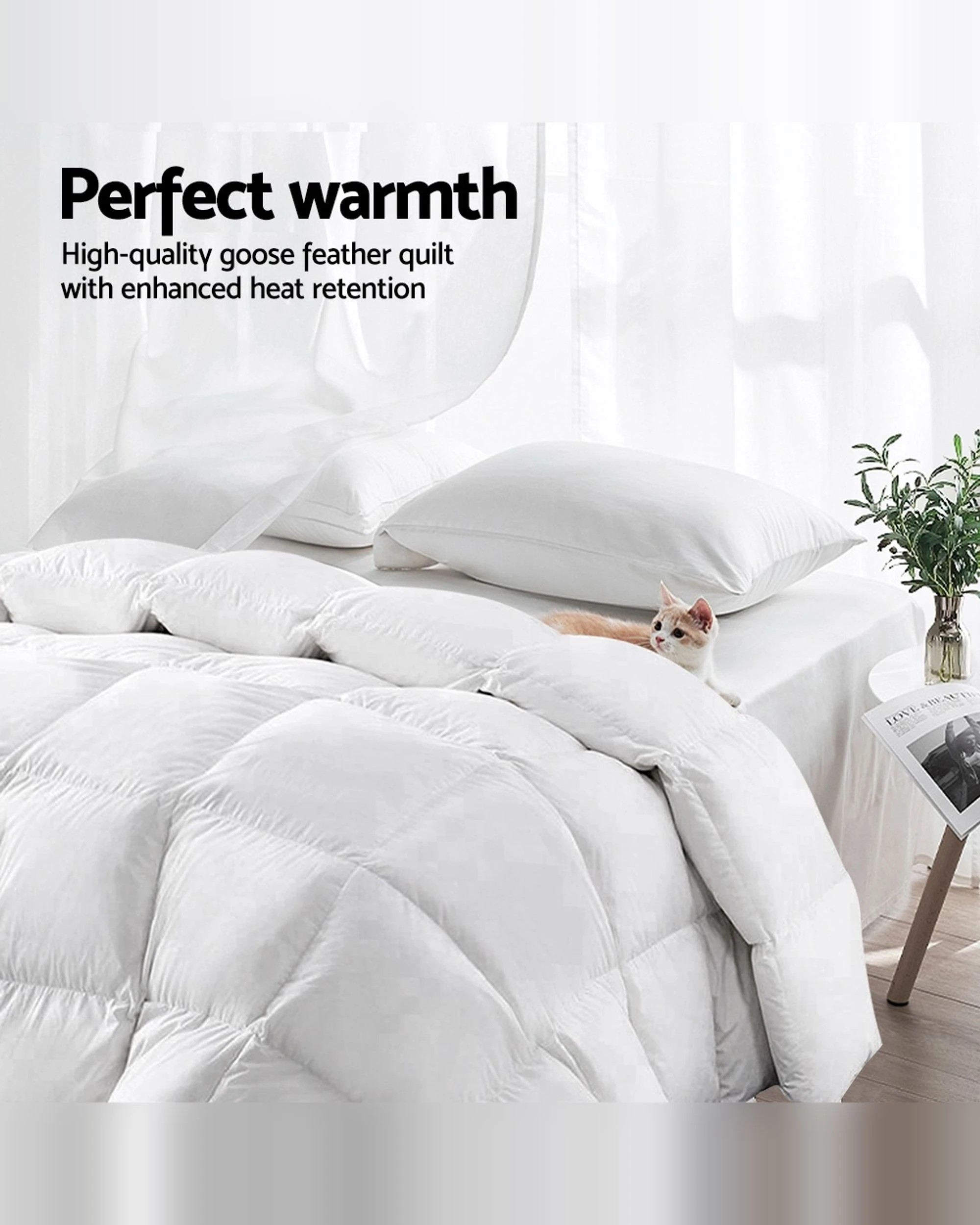 3 Giselle Bedding 500GSM Goose Down Feather Quilt Queen - Queen Bed - White, 3 of 5