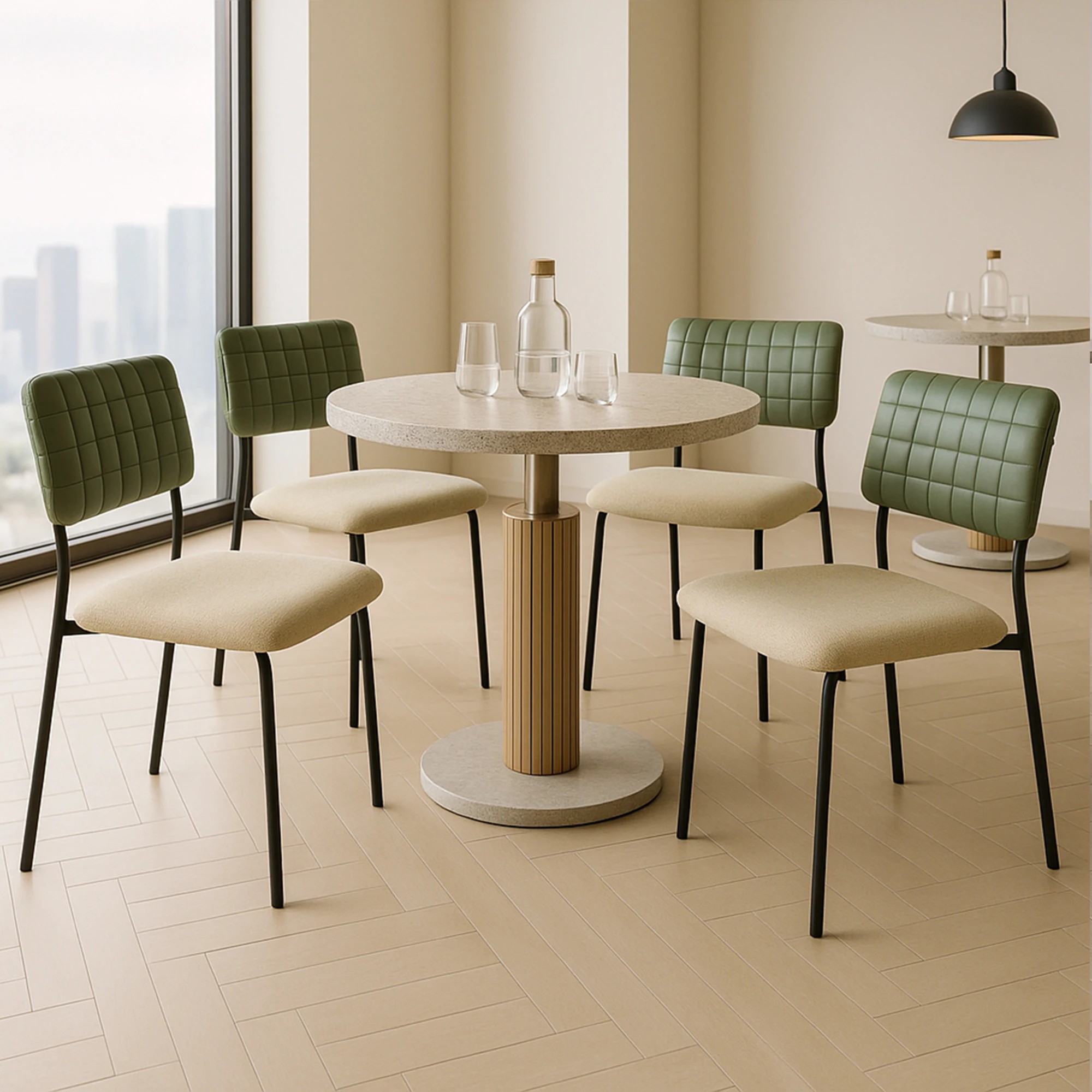 8 Levede 4x PU Backrest Dining Chairs Set Industrial Fabric Padded Seats - Green - Green, 8 of 9