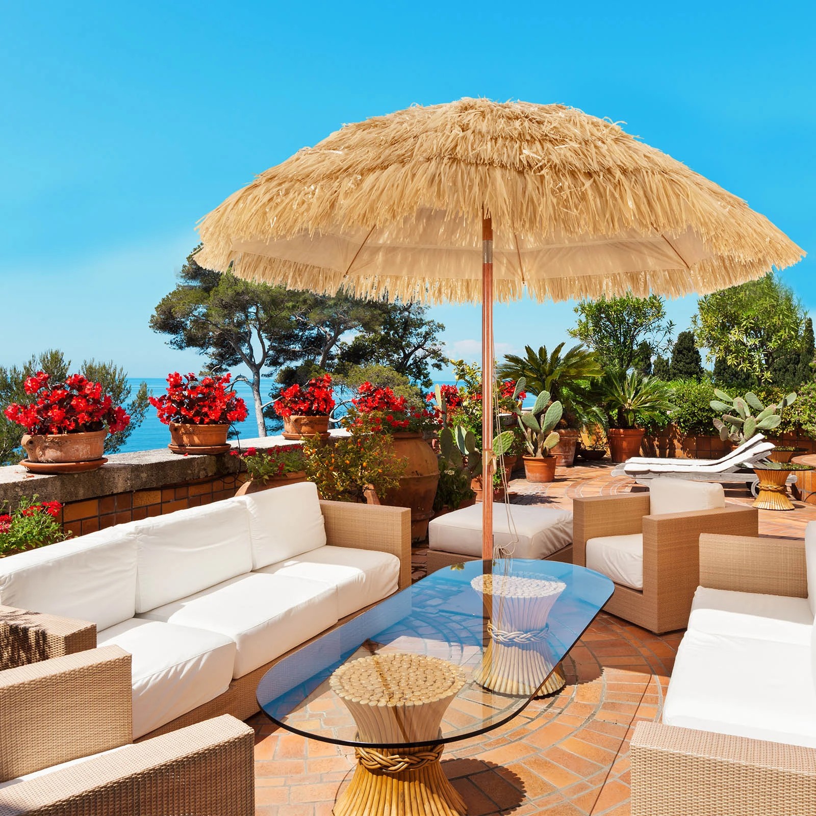 3 Costway 2M Havana Beach Umbrella Fringed Outdoor Tilting Parasol Sun Shade, 3 of 3
