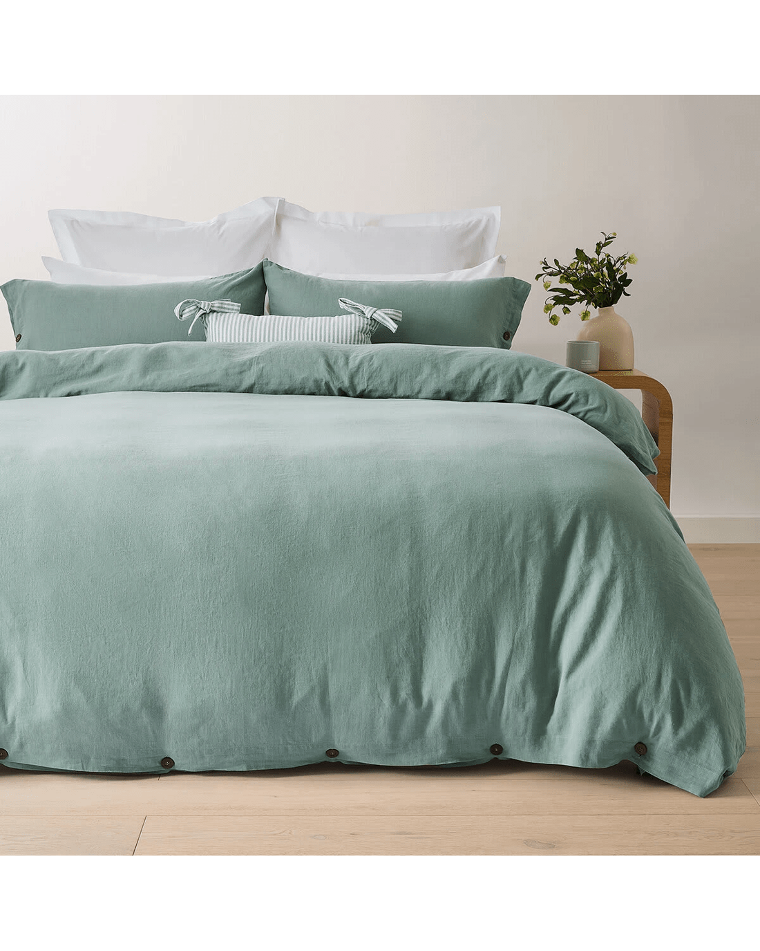 1 Kayden Linen Cotton Quilt Cover Set - Super King Bed, Sage, 1 of 7