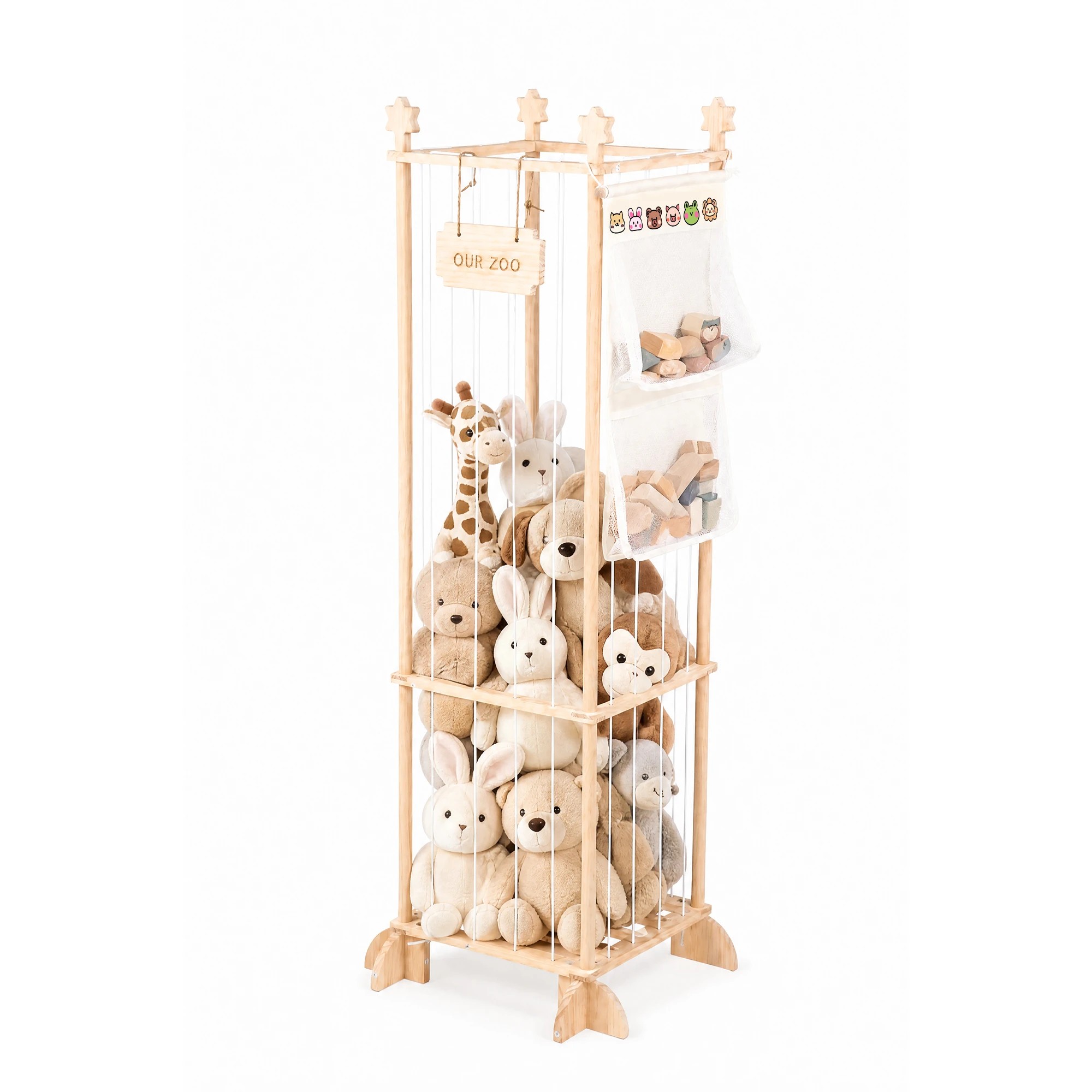 7 Advwin Stuffed Animal Storage Organizer  Toy Organizer with Elastic Cords & Storage Bag - Wood, 7 of 9