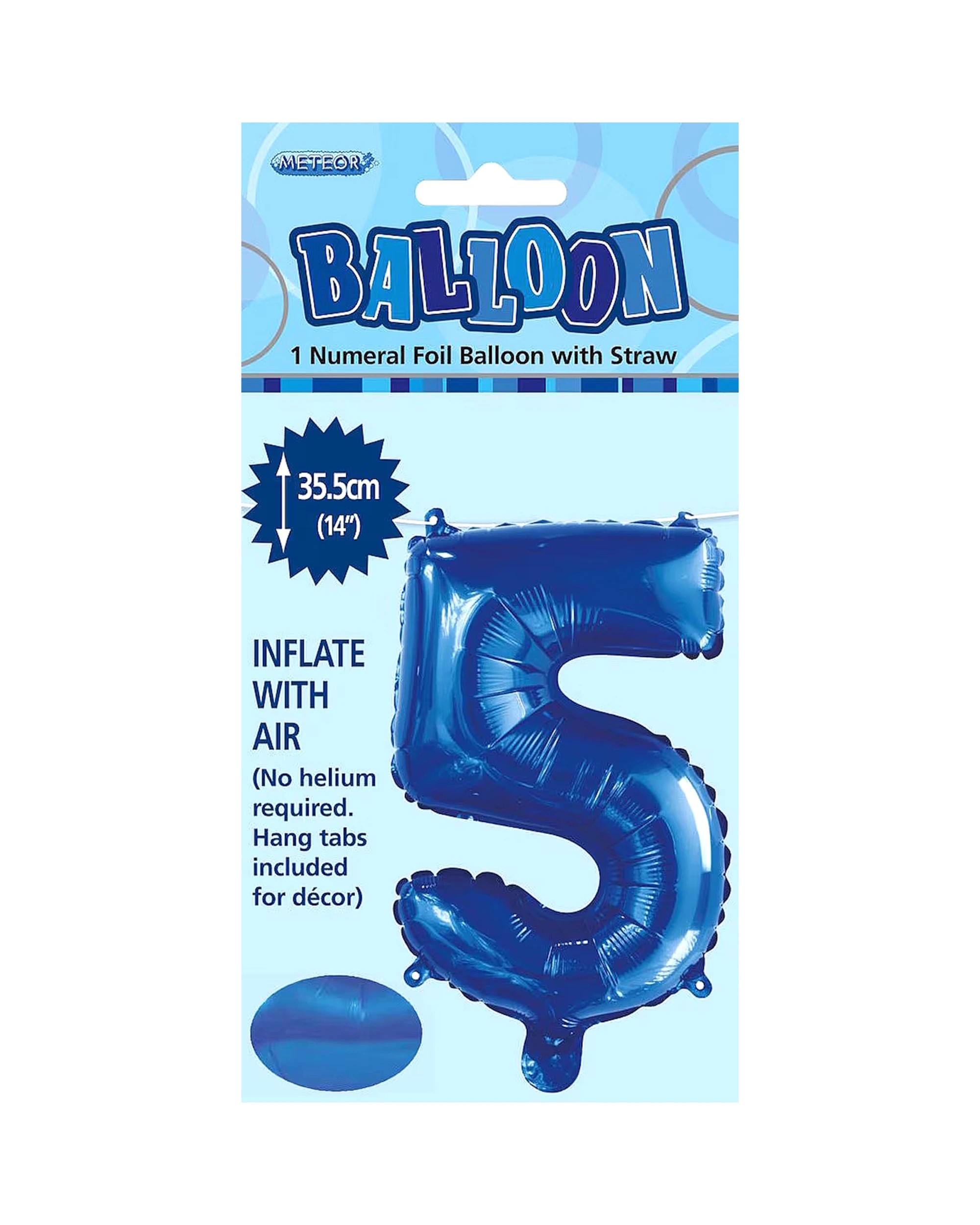 2 Meteor Number 5 Foil Air Fill Balloon 35.5cm - Blue, 2 of 2