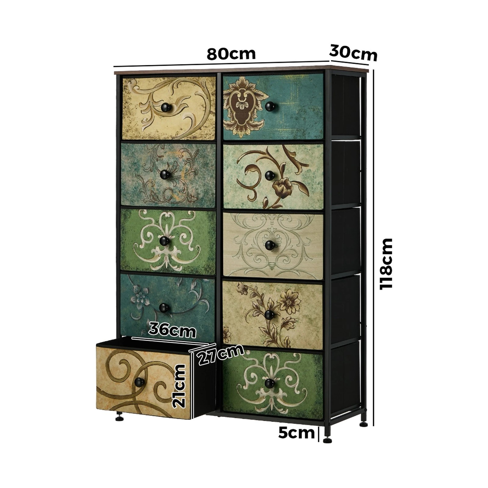 2 Oikiture 10 Chest of Drawers Fabric Storage Cabinet Tower Tallboy Retro Dresser - Multi, 2 of 6