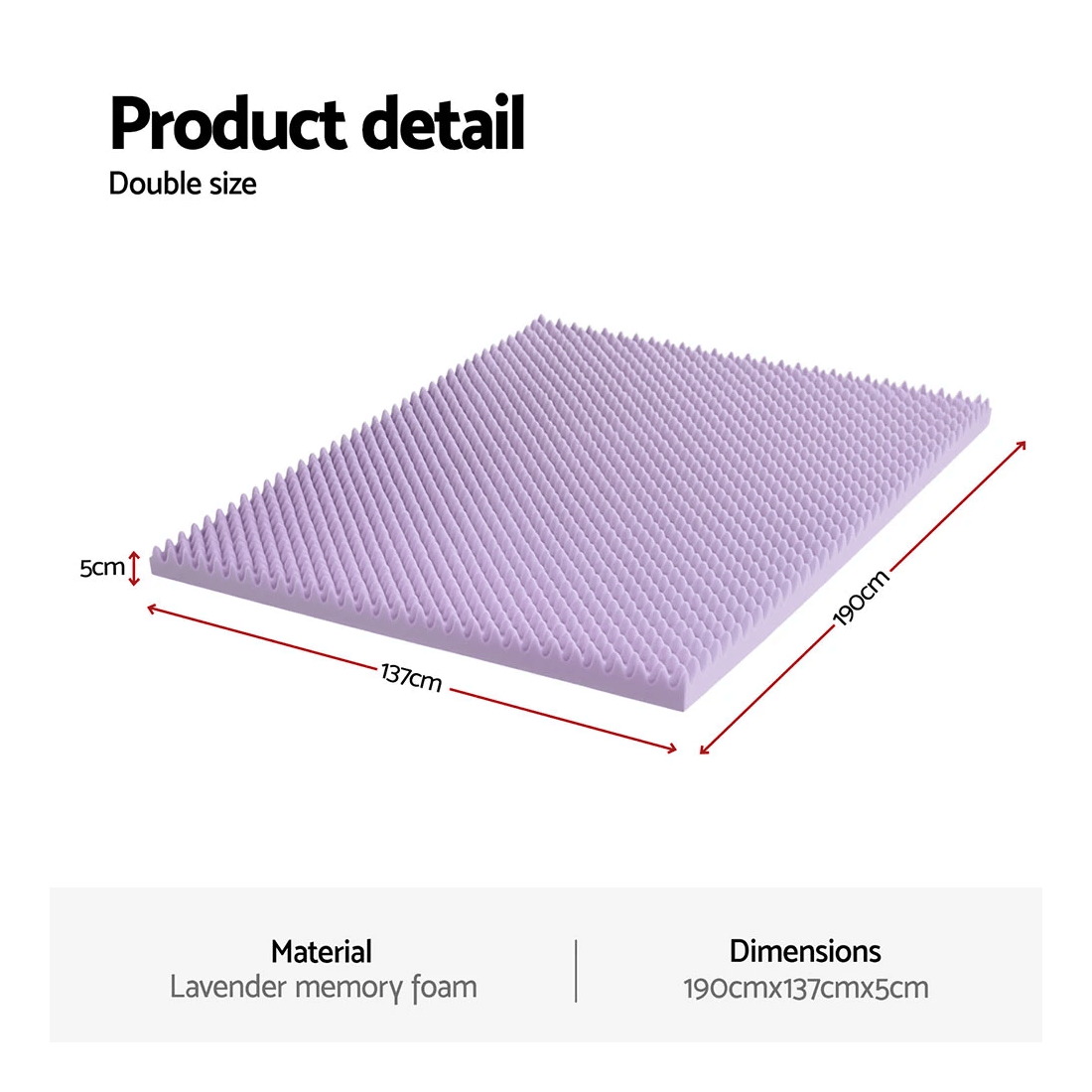2 Giselle 5cm Memory Foam Mattress Topper Lavender Infused Egg Crate Pad Mat Double - Purple, 2 of 2