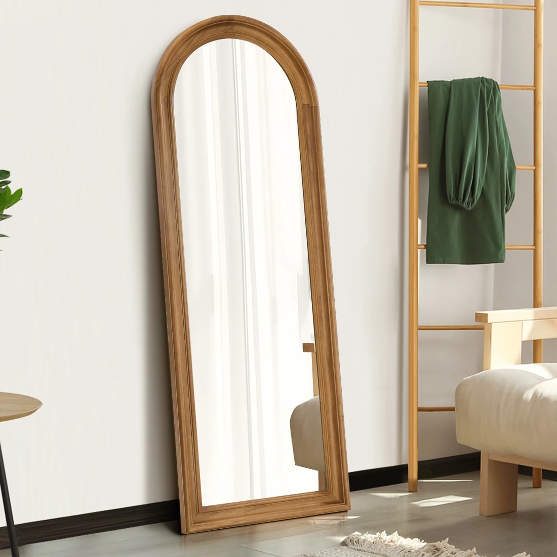 4 Oikiture Full Length Mirror Elegance Arch 165x60cm Wood Floor Mirrors - Brown, 4 of 10