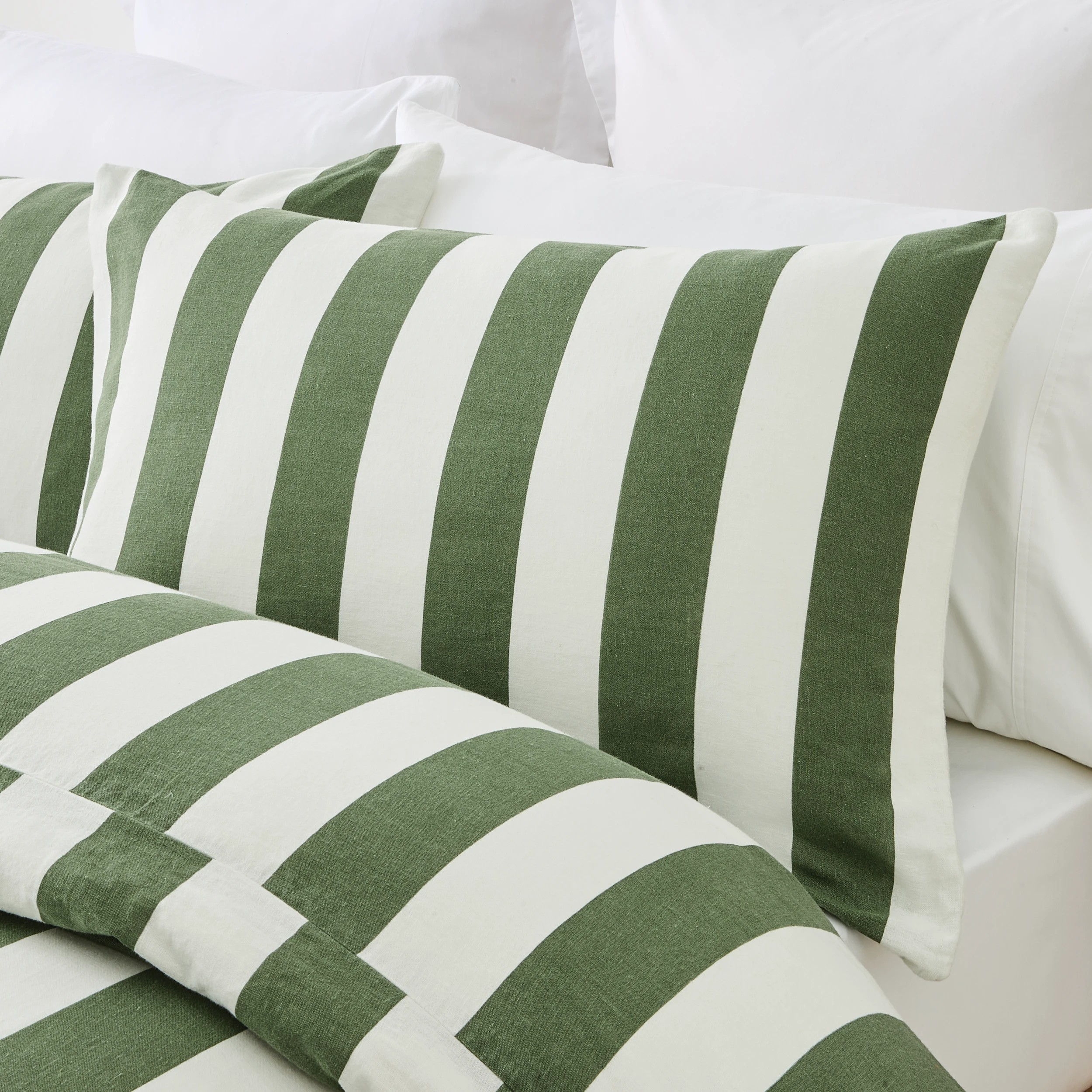2 Stripe Linen Cotton Quilt Cover Set - Super King Bed, Forest, 2 of 7