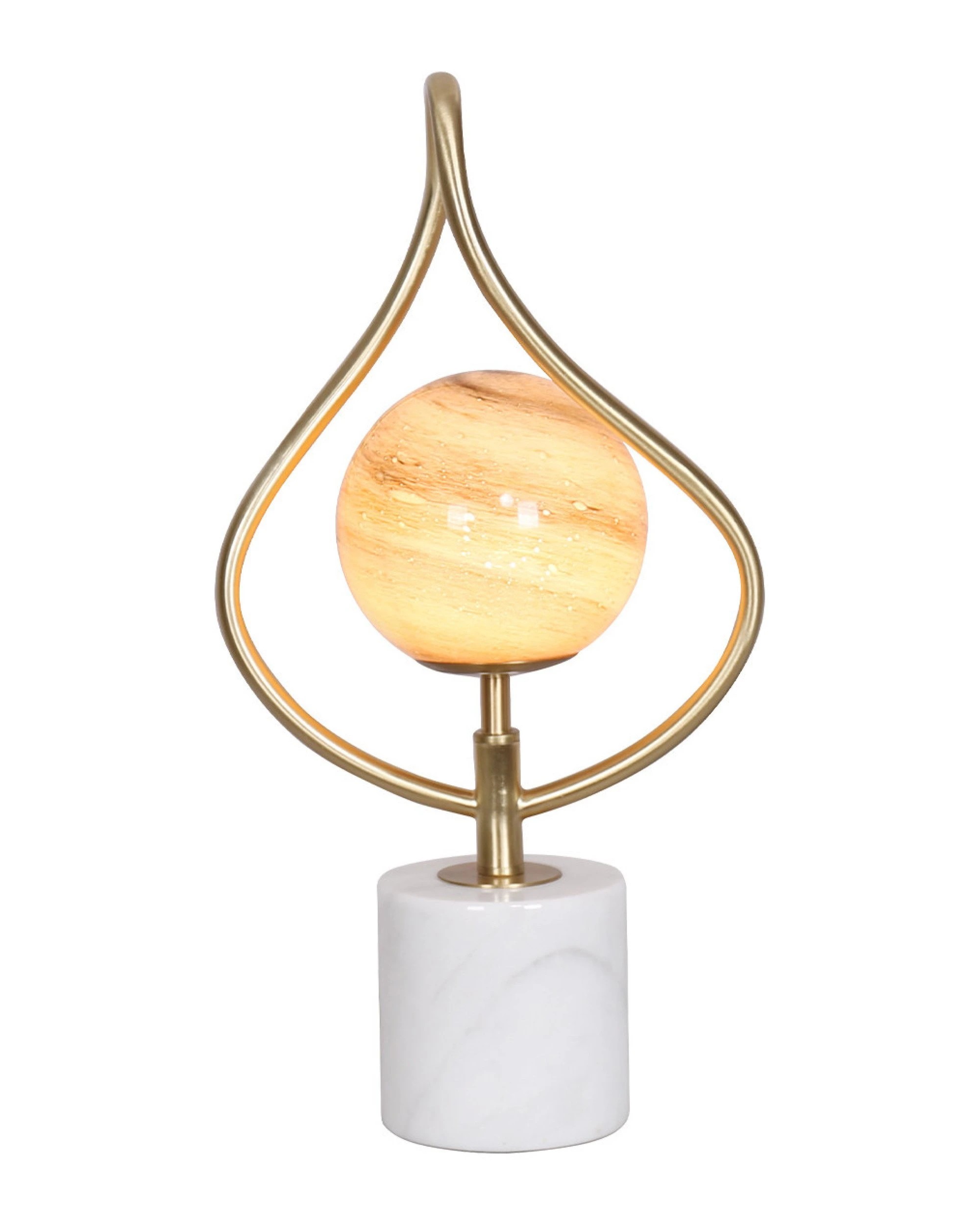 1 Sarantino Sculptural Orange Glass Table Lamp With White Marble Base, 1 of 9