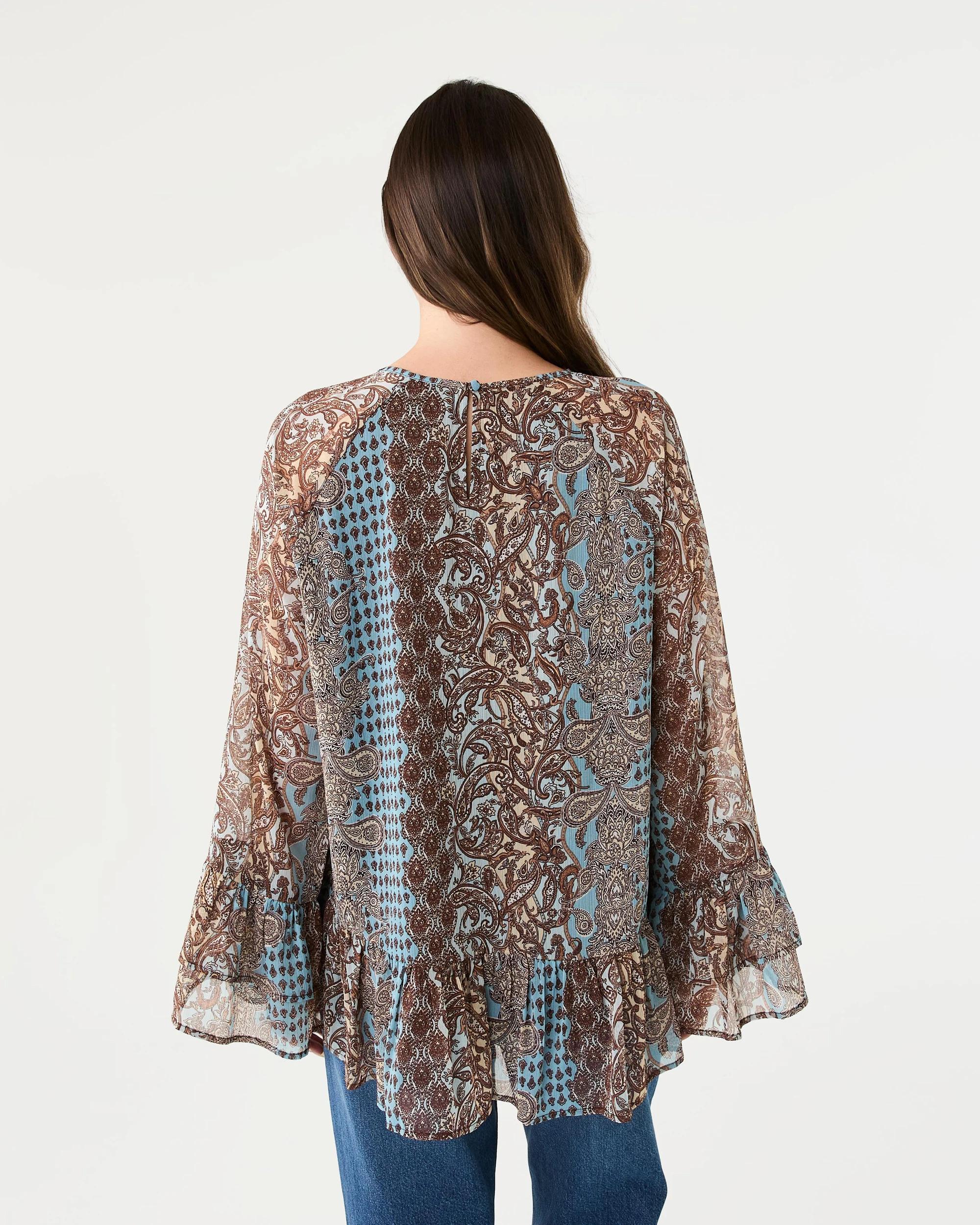 3 Long Sleeve Chiffon Tier Top Paisley, 3 of 8