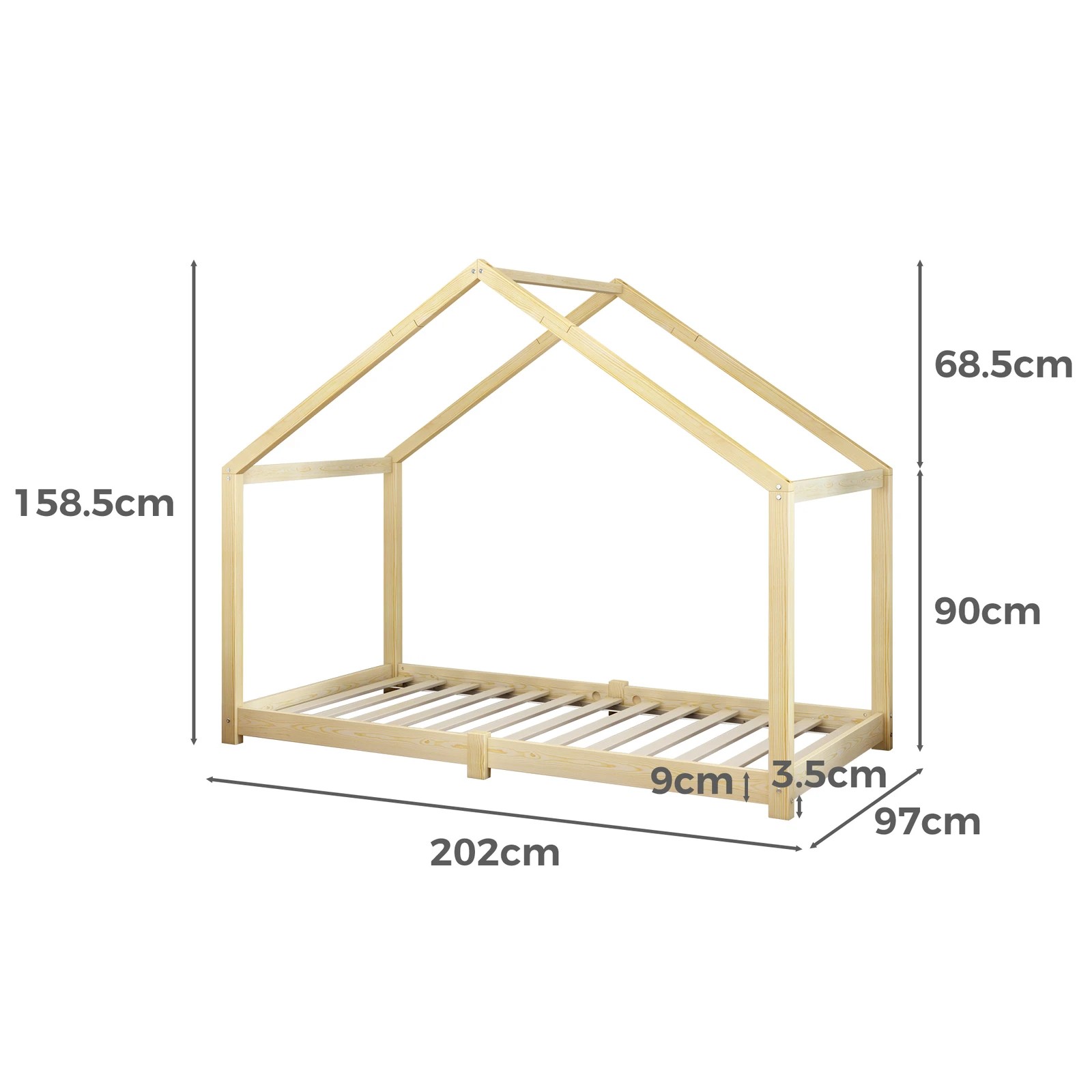 6 Alfordson Kids Bed Frame Wooden Timber Single House Frame Candice - Natural, 6 of 7
