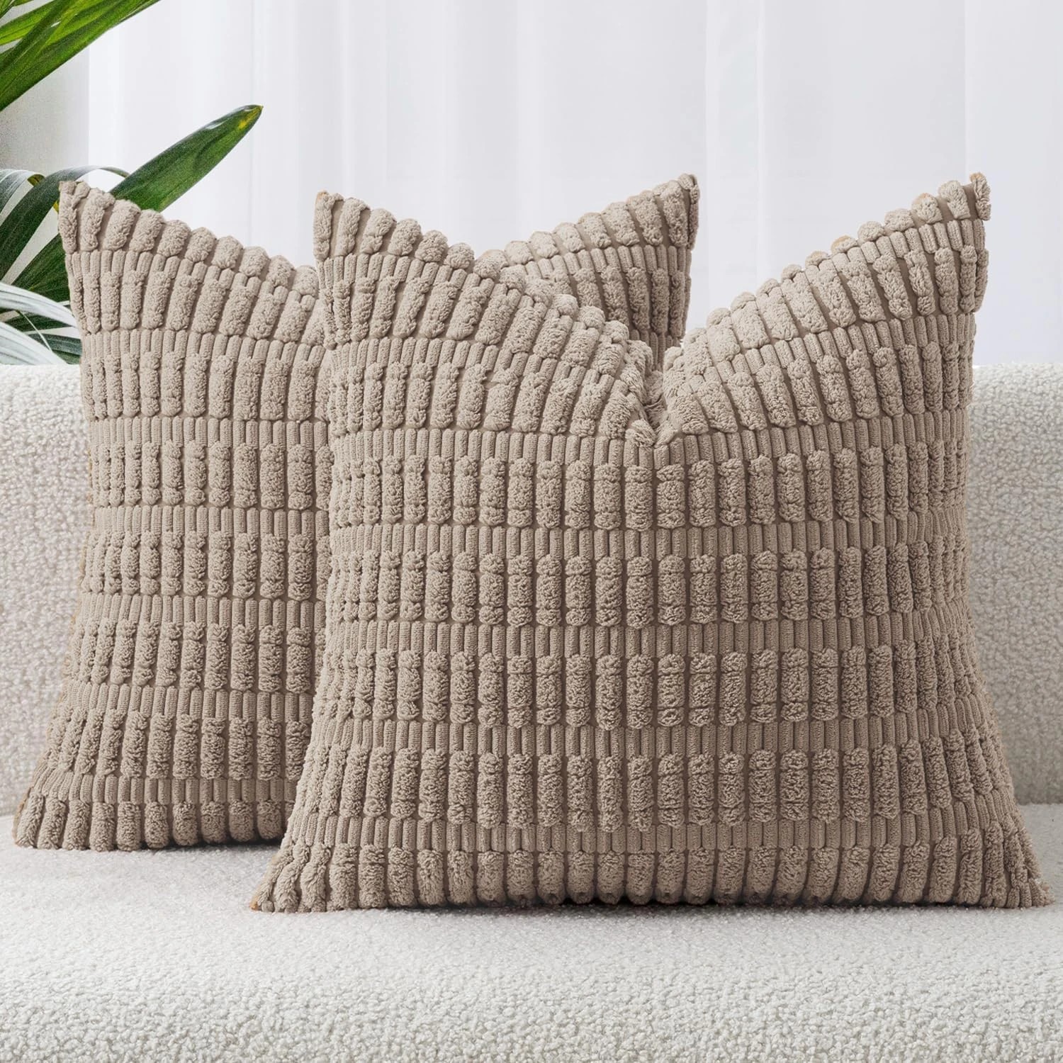 1 Gioia Casa 2-Pack Boho Striped Corduroy Cushion Covers 45x45cm - Taupe, 1 of 3