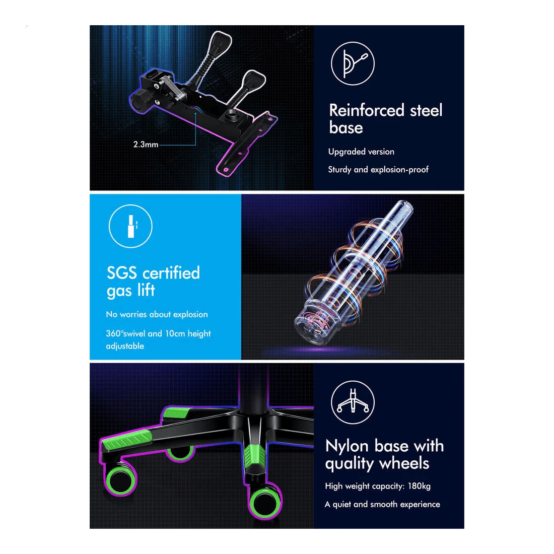 9 Alfordson Gaming Chair Office Seat Massage Racing Footrest Executive - Green, 9 of 10