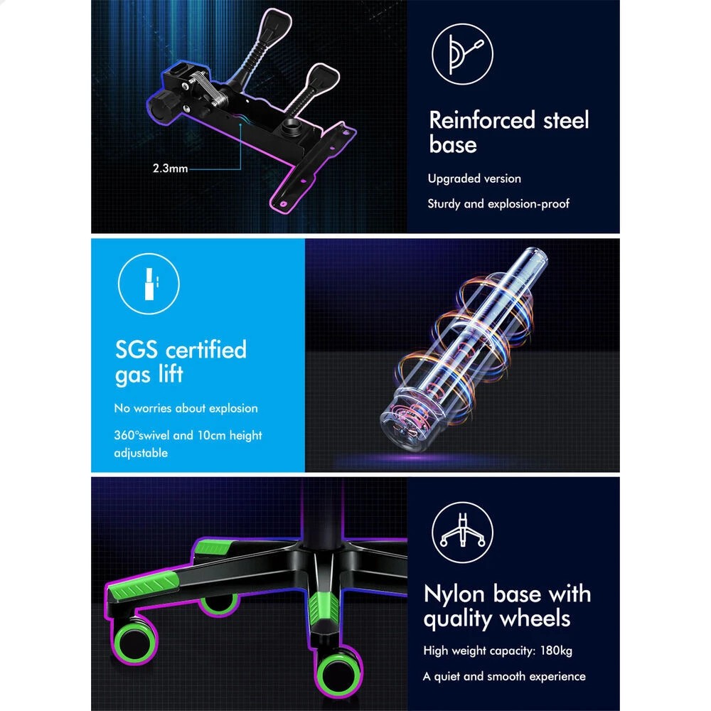 9 Alfordson Gaming Chair Office Seat Massage Racing Footrest Executive - Green, 9 of 10