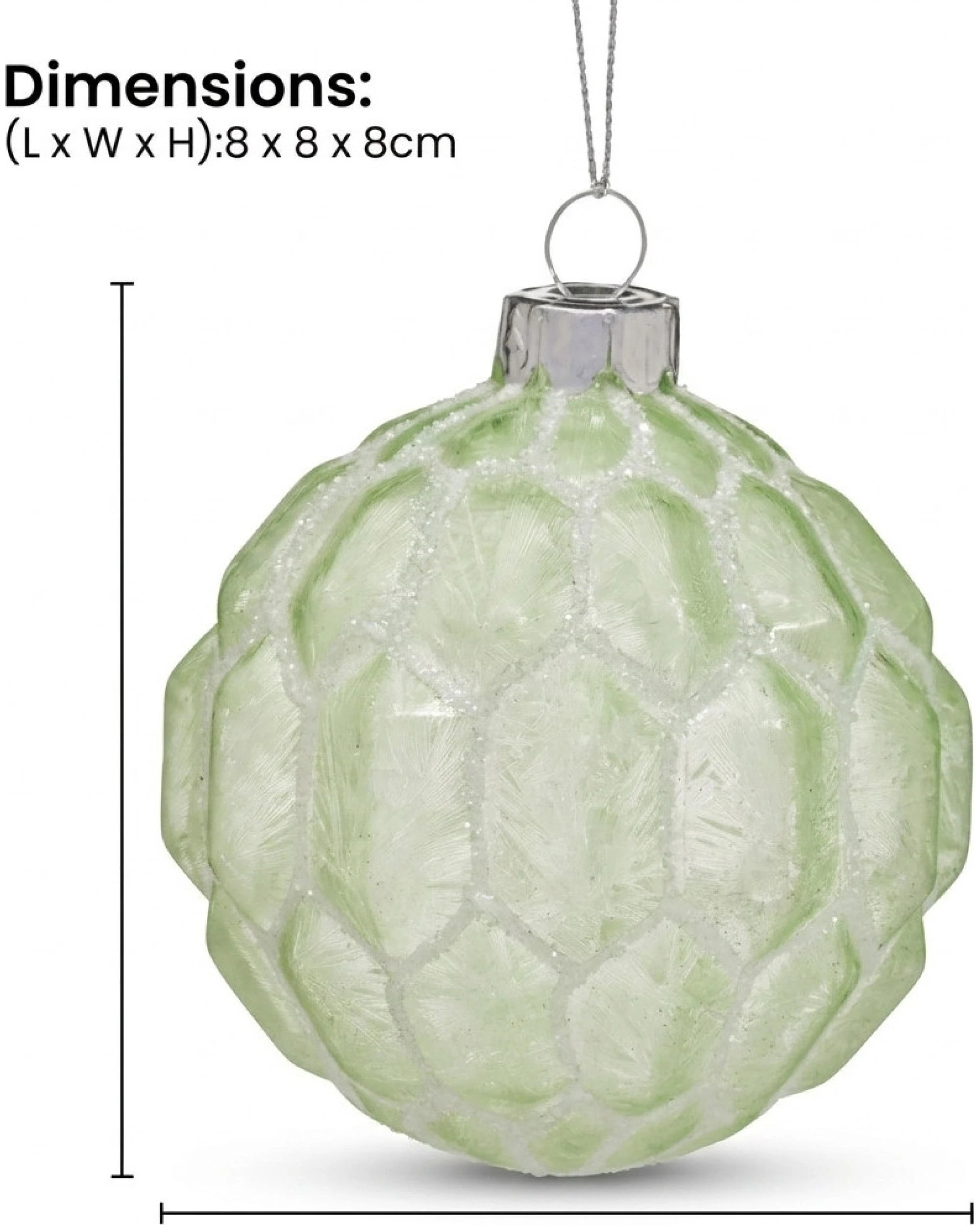 2 Christabelle set of 6 pale green glass Christmas baubles with white shimmer, 8cm - Green, 2 of 6