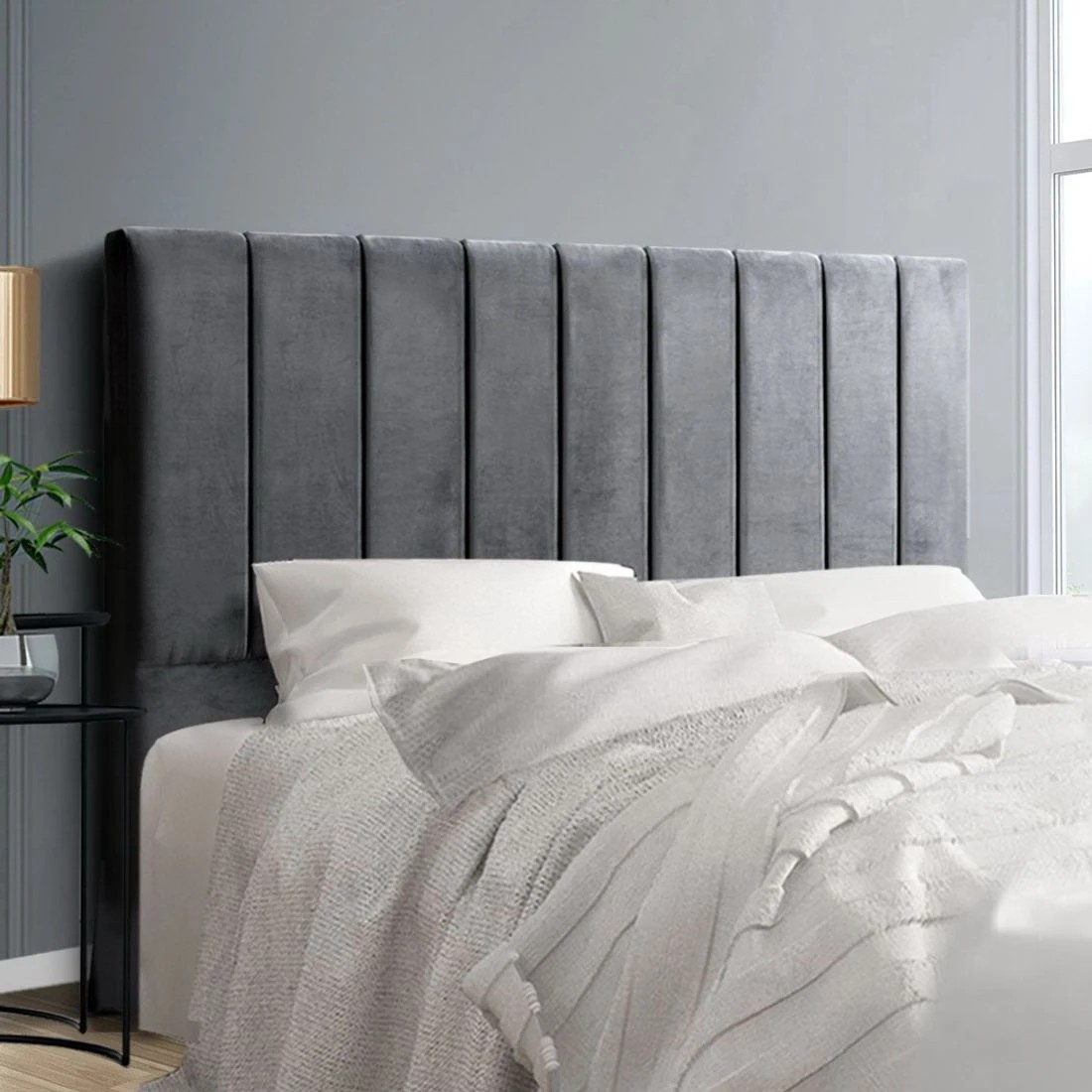 3 Artiss Bed Head Headboard Queen Velvet Upholstered Plush Comfort Bedroom Furniture Modern Decor Bed Frame - Grey, 3 of 8
