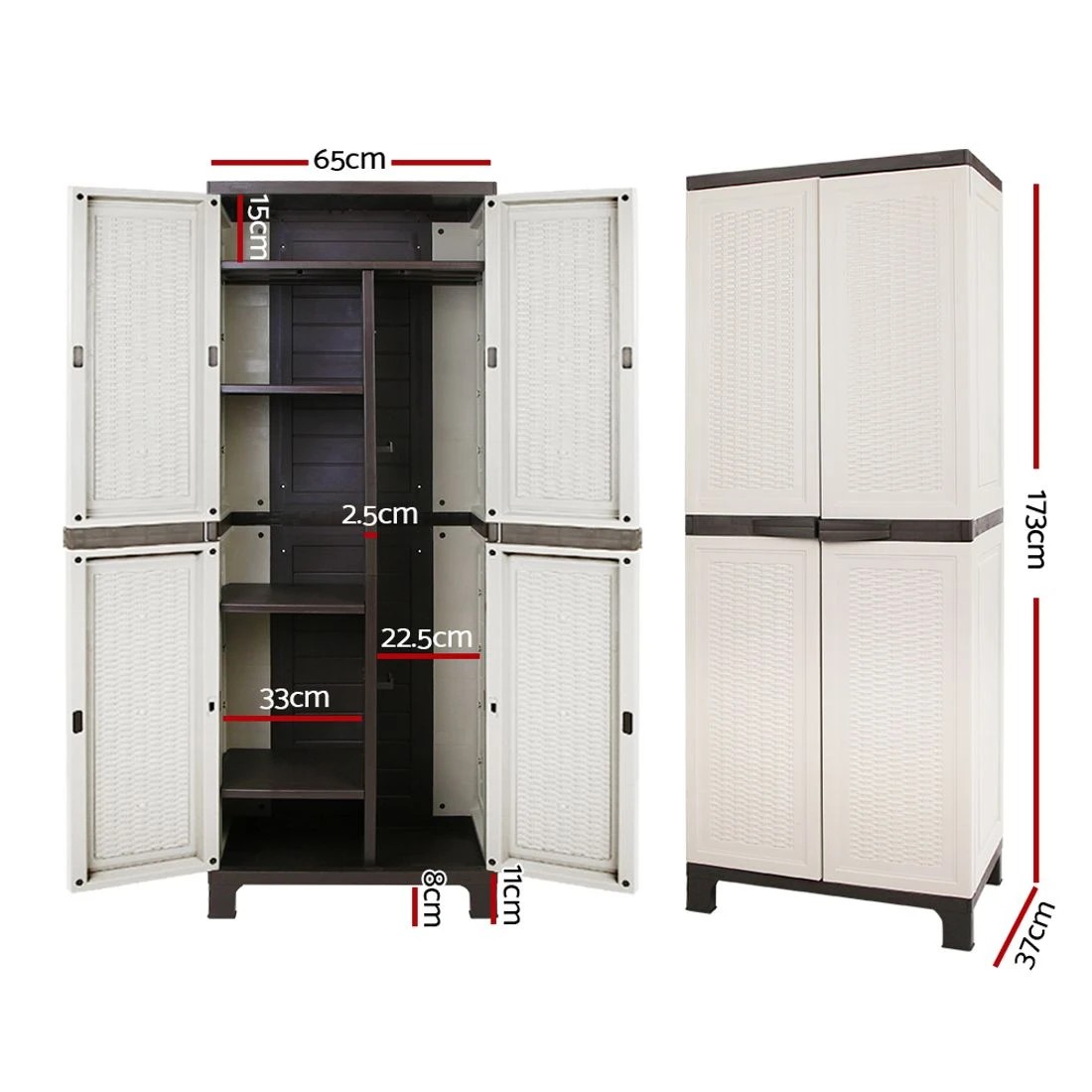 4 Gardeon Outdoor Storage Cabinet Box 173cm Lockable Cupboard - Beige, 4 of 10