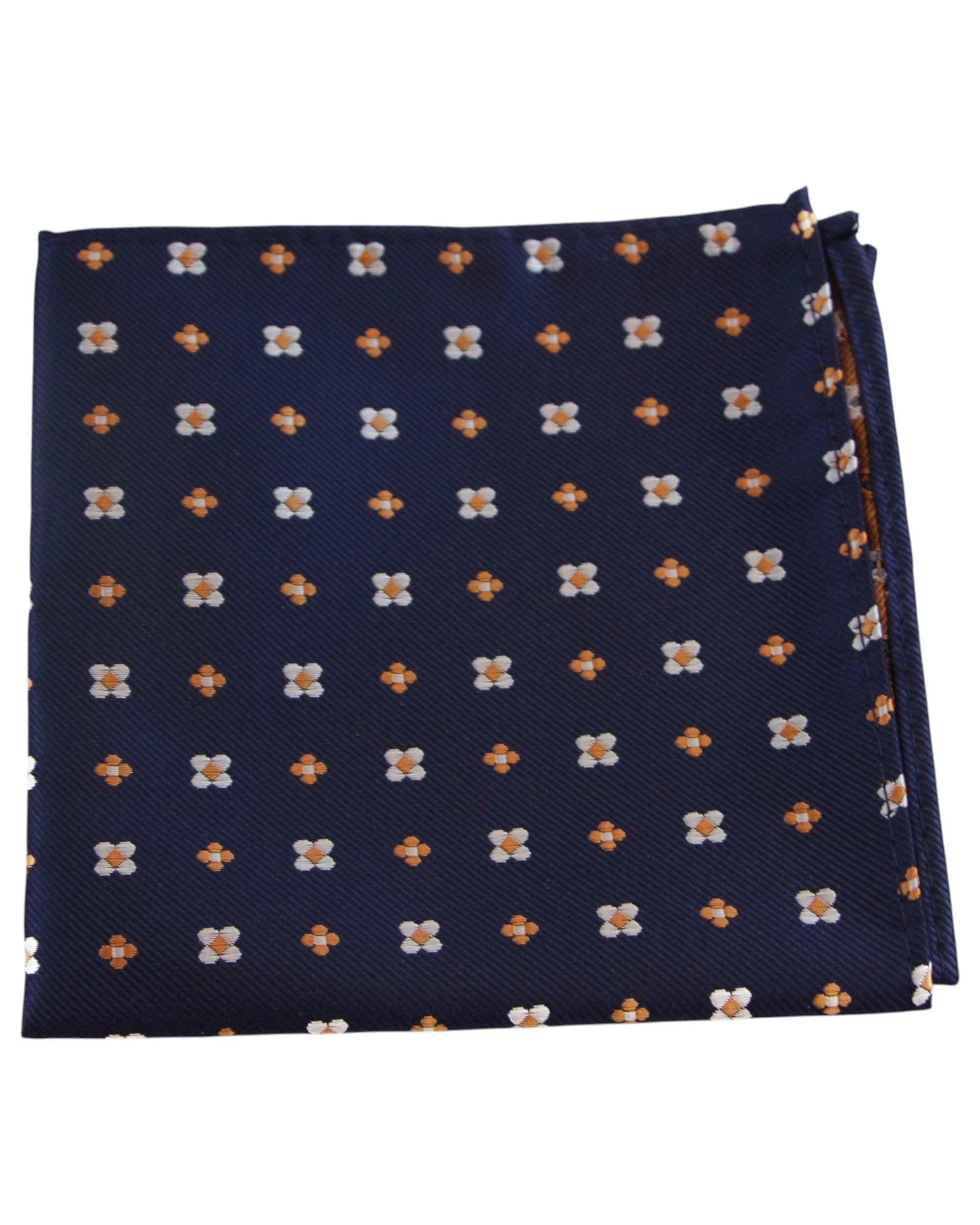 1 Zasel Mens Navy & Orange Flower Silk Pocket Square - Multi, 1 of 3