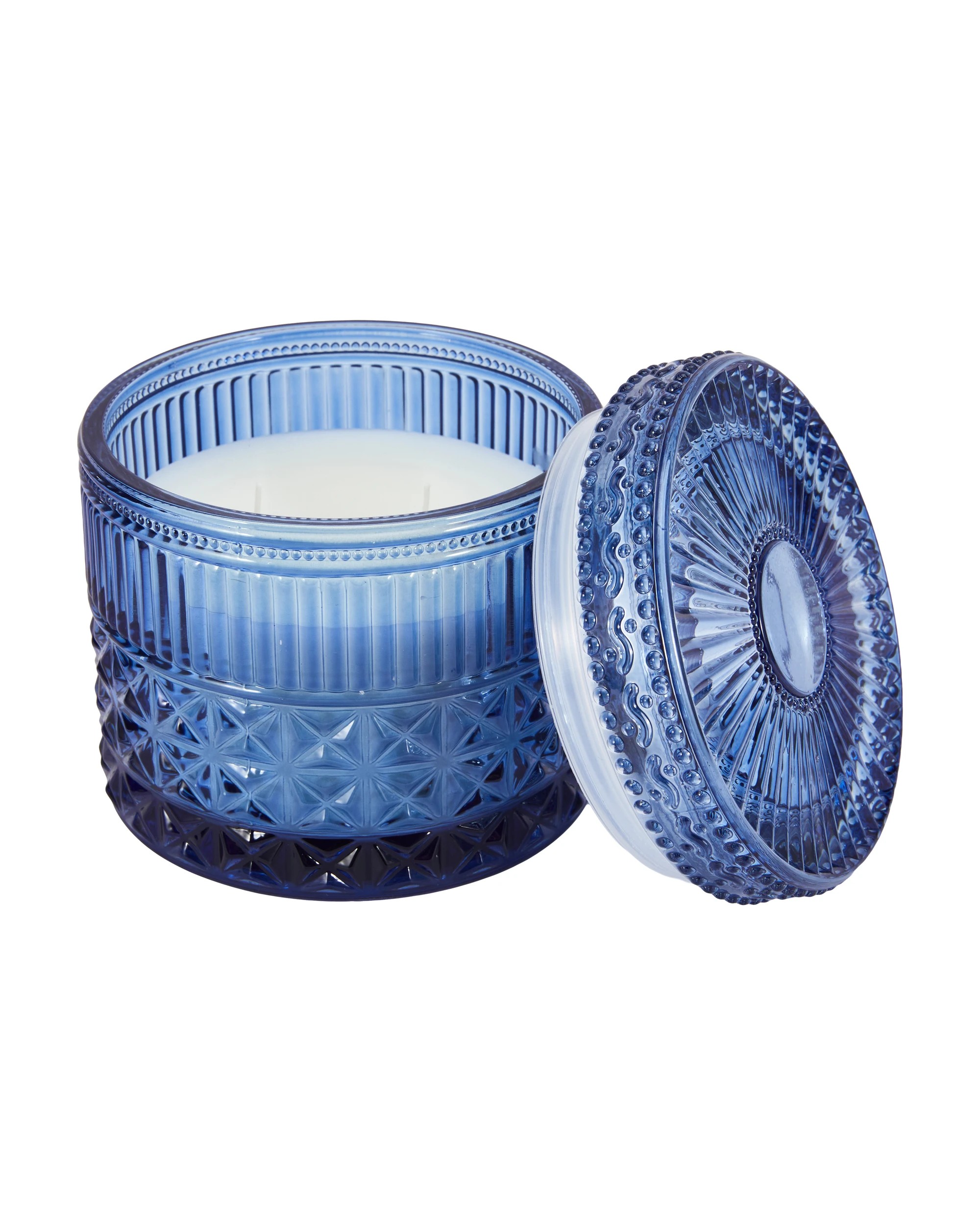 4 Blue Embossed Glass Candle, 4 of 5