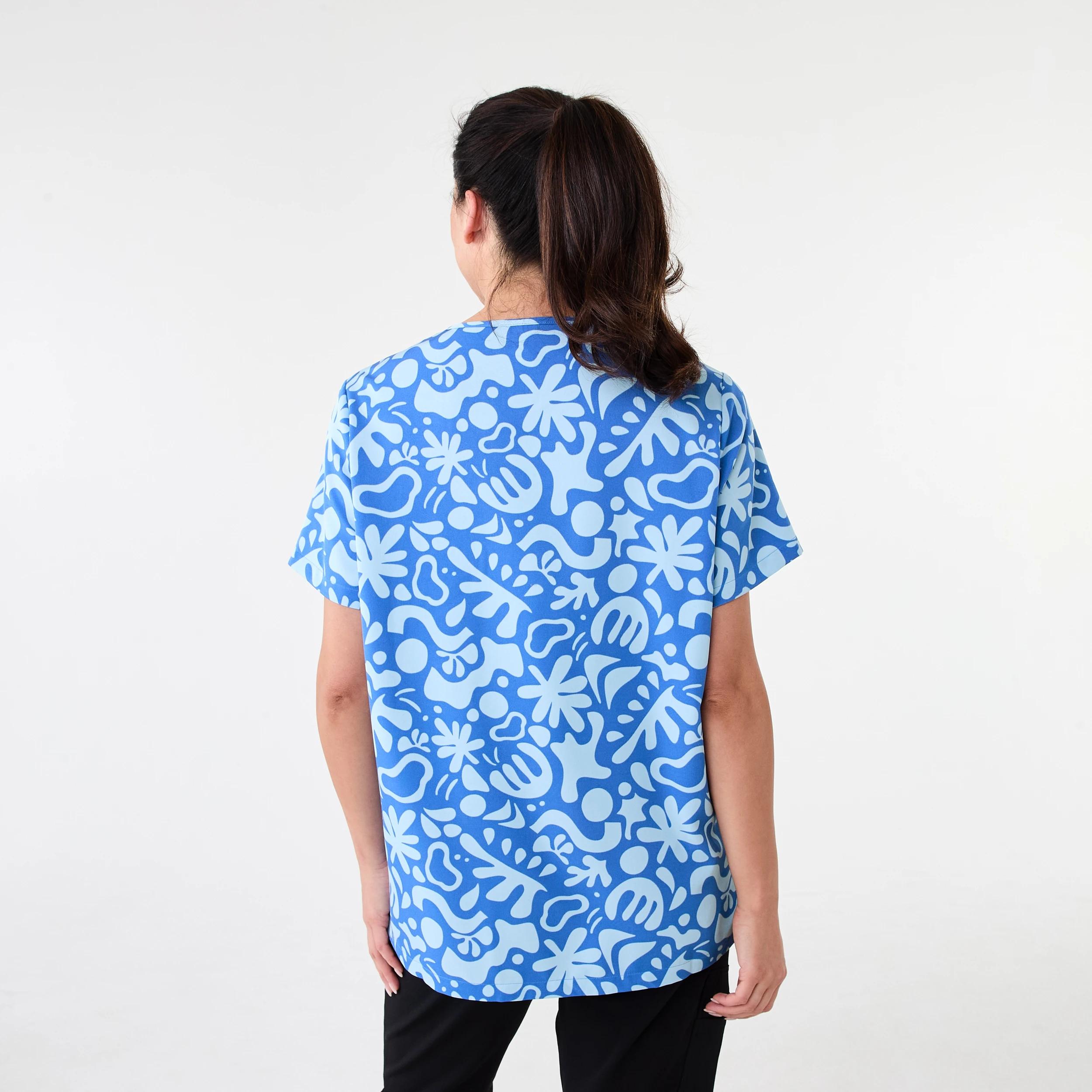 3 Unisex Short Sleeve Print Scrub Top Blu Flora, 3 of 7