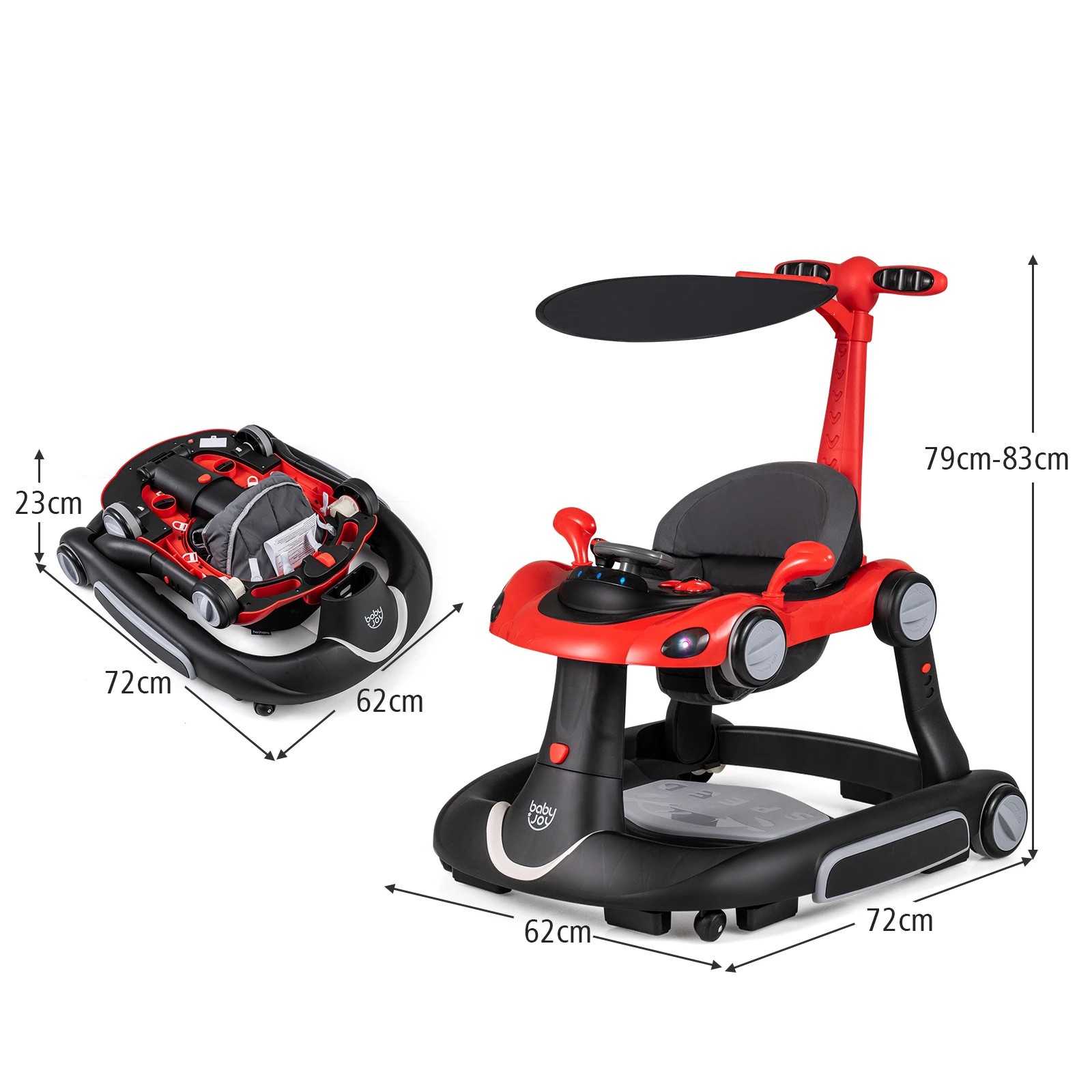 2 Costway 7-in-1 Baby Walker Portable Push Car - Red, 2 of 3