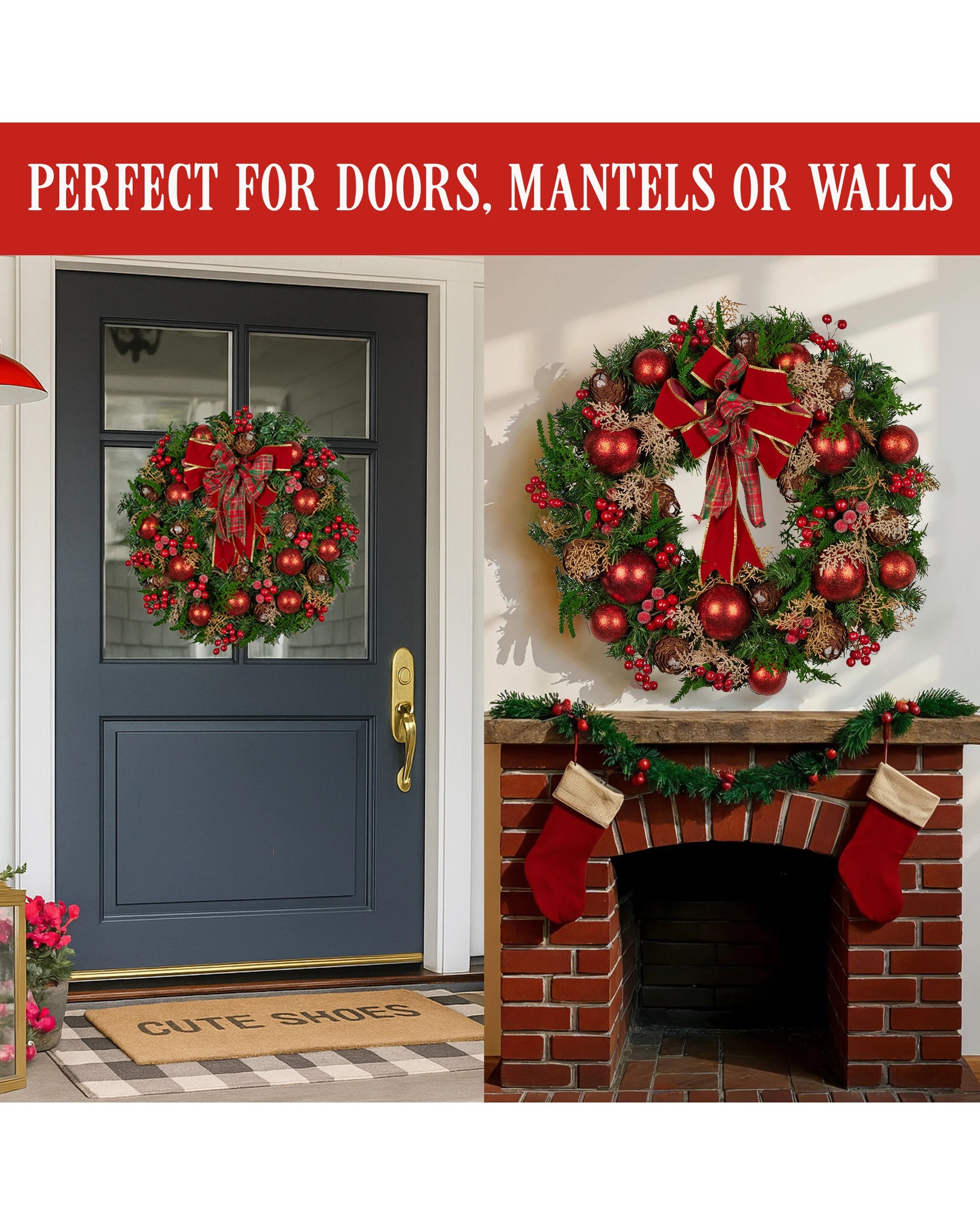 9 Christabelle Stunning 71cm Christmas Wreath Lush Red Baubles Berries Pine Cones And Bow Front Door Decoration, 9 of 10