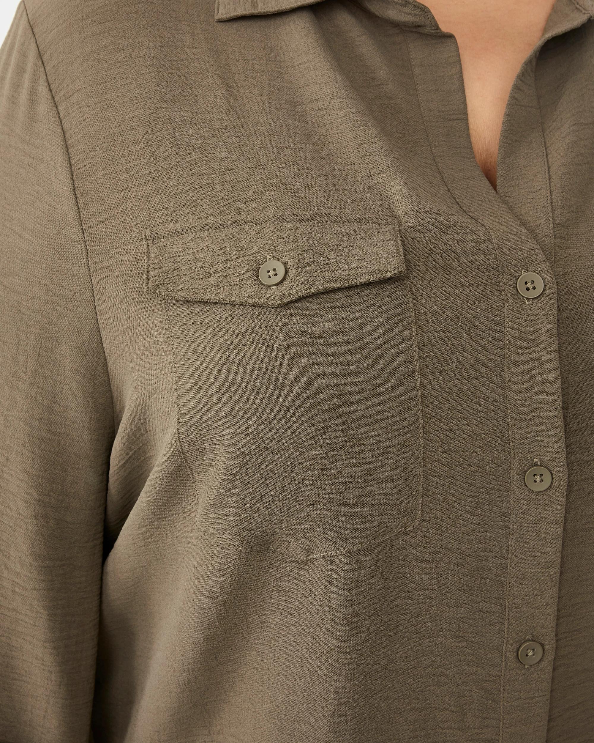 6 Curve Long Sleeve Pocket Shirt Deep Olive, 6 of 7
