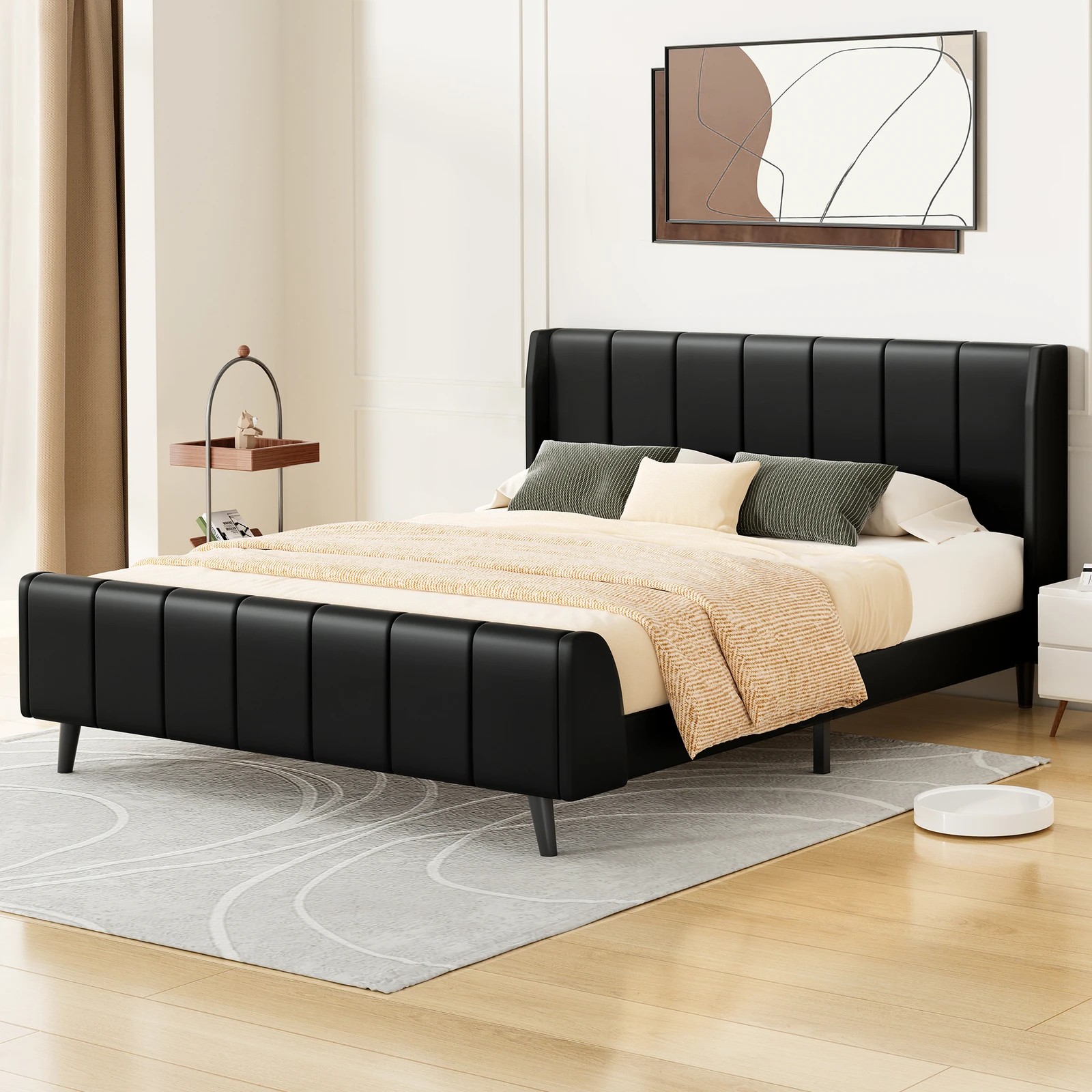 2 Alfordson Bed Frame King Size Tufted Headboard Base Leather Hundolf - Black, 2 of 10