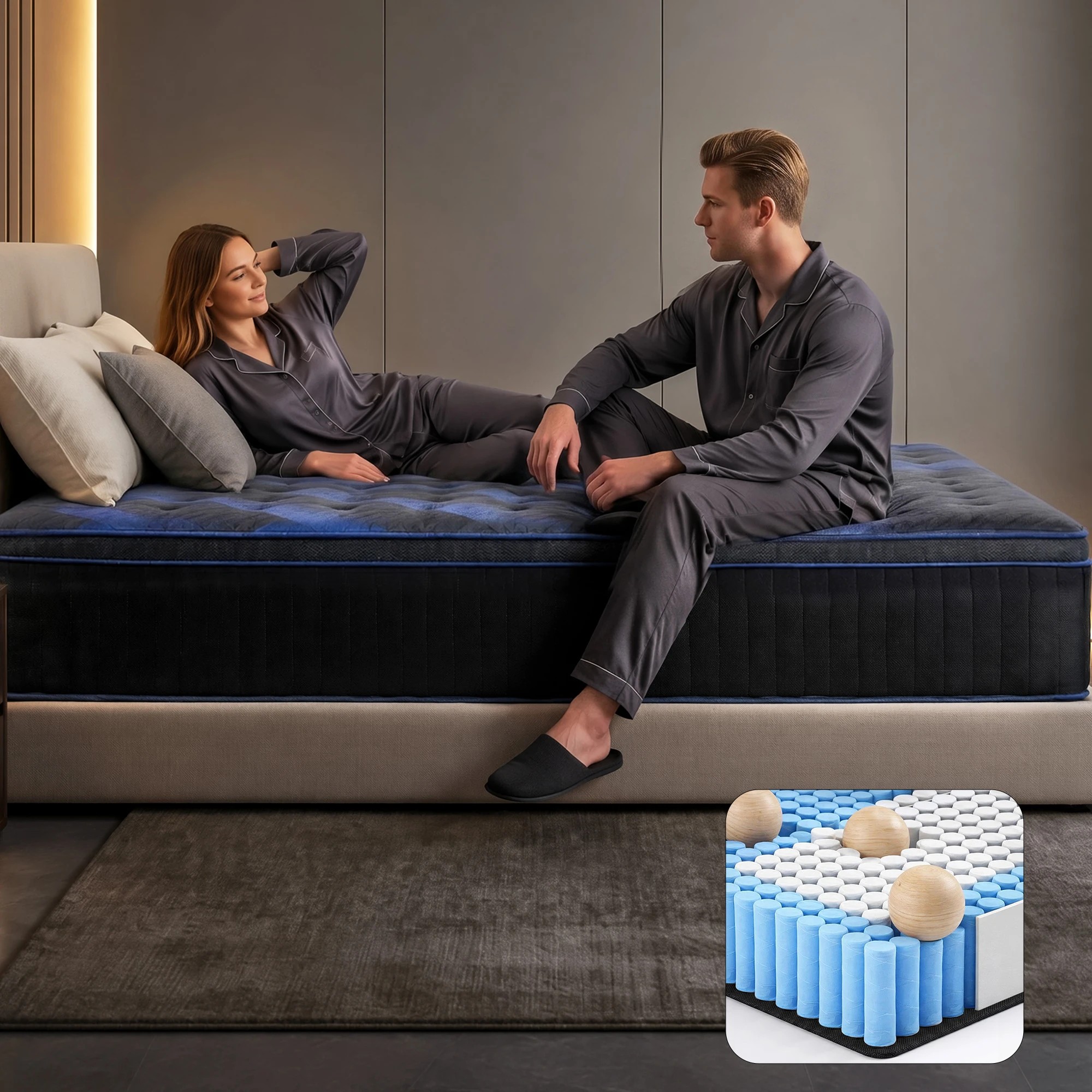 9 Giselle 34cm Hybrid Mattress with Cooling Gel Memory Foam and Edge Support - Single Bed - Blue, 9 of 9