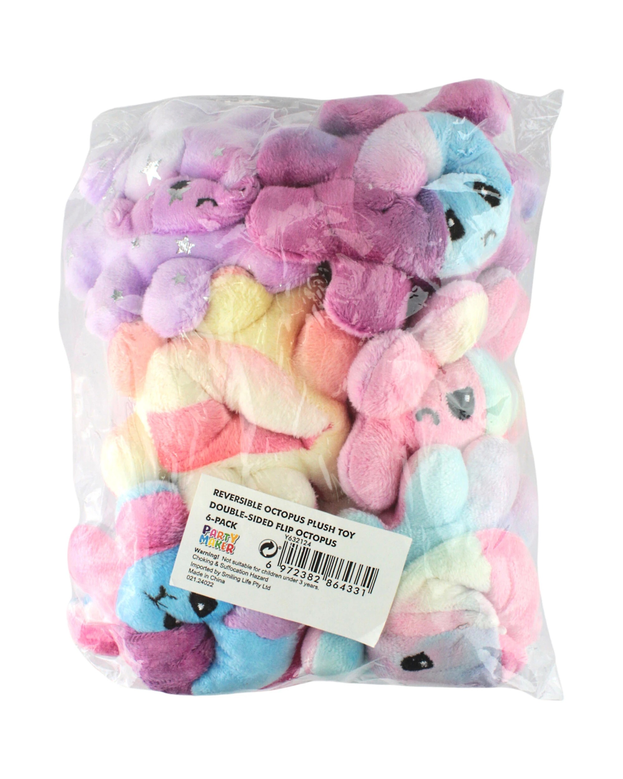 4 Partyrama 6pcs Reversible Octopus Plush Toy Keyrings, 4 of 4