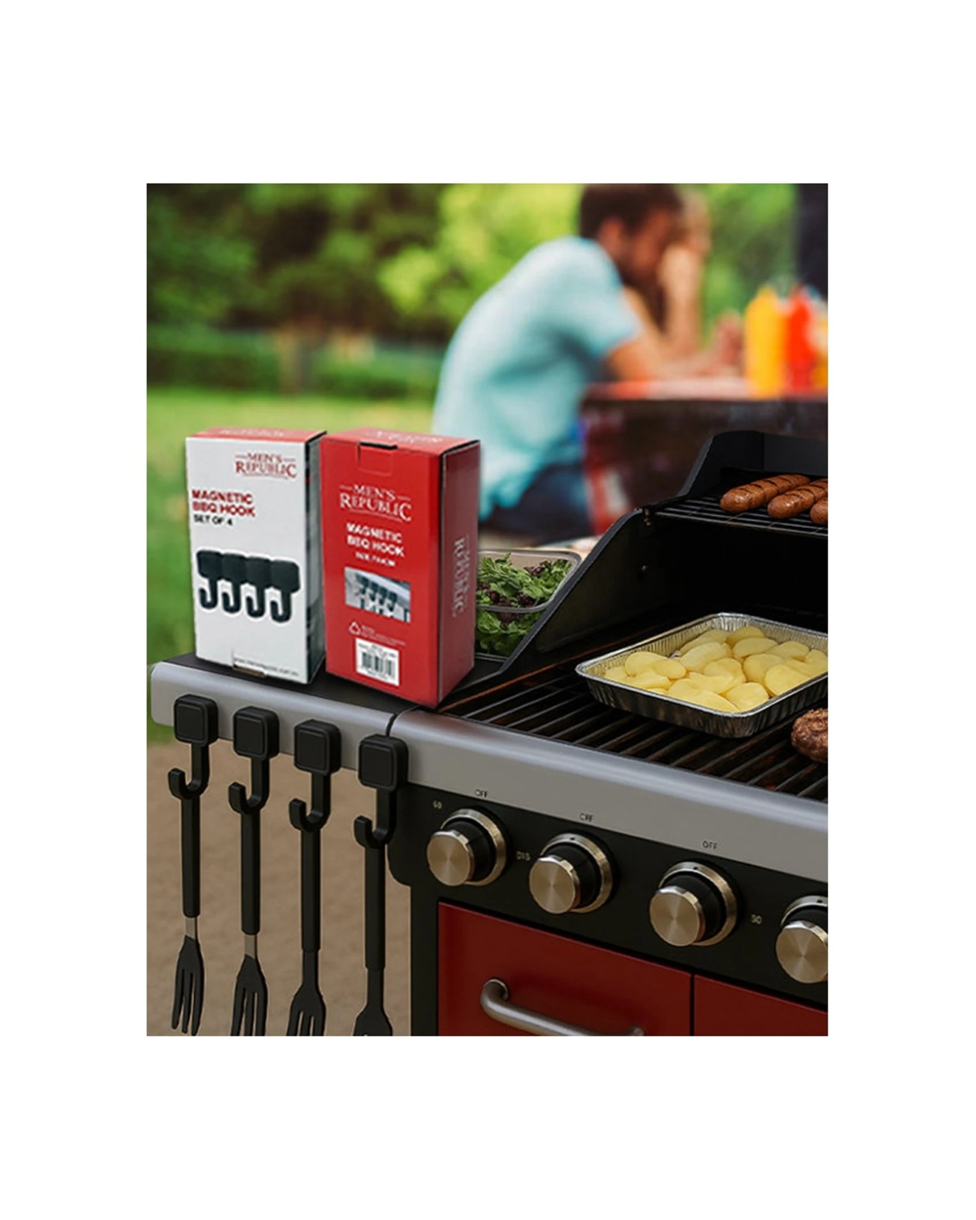 6 Mens Republic 4Pc Magnetic Bbq Hooks Utensil Organisation Set Space Saving Portable Design - Black, 6 of 7
