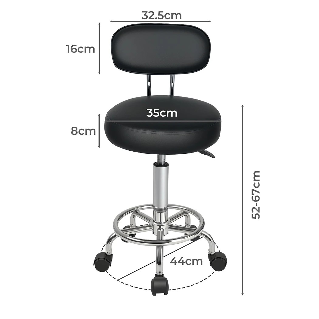 2 Levede PU Leather Rolling Stool Mid-Back,Height Adjustable,with Wheels Black, 2 of 5