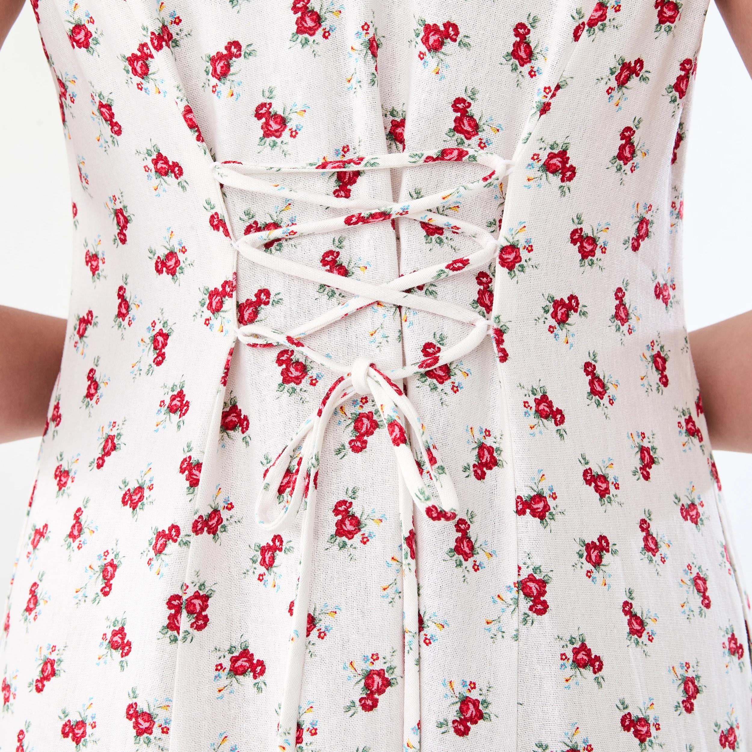 9 Sleeveless Button Front Linen Blend Midi Dress Rose Ditsy, 9 of 9