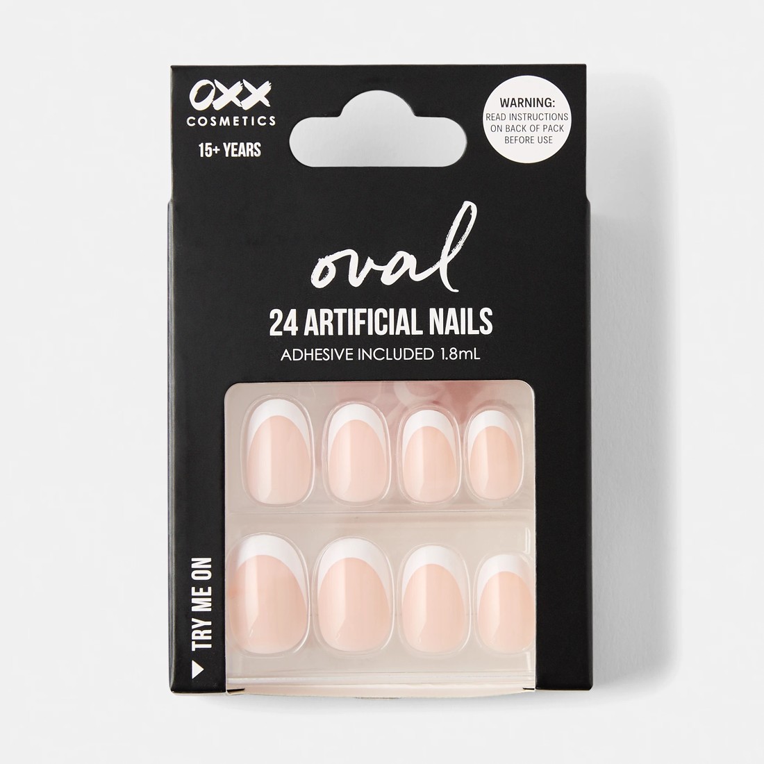 1 OXX Cosmetics 24 Pack Artificial Nails with Adhesive - Oval Shape, French Tip, 1 of 5