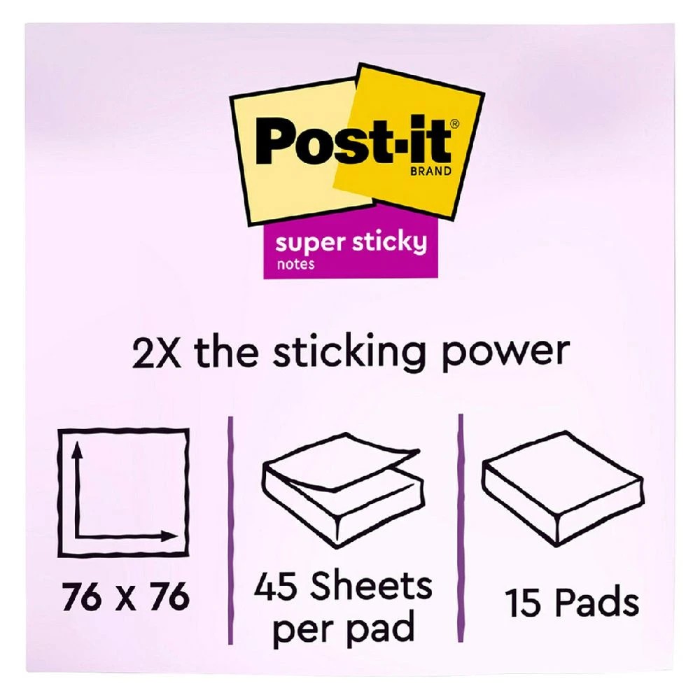 9 Post-it Super Sticky Notes 76x76mm Assorted 15 Pack, 9 of 9