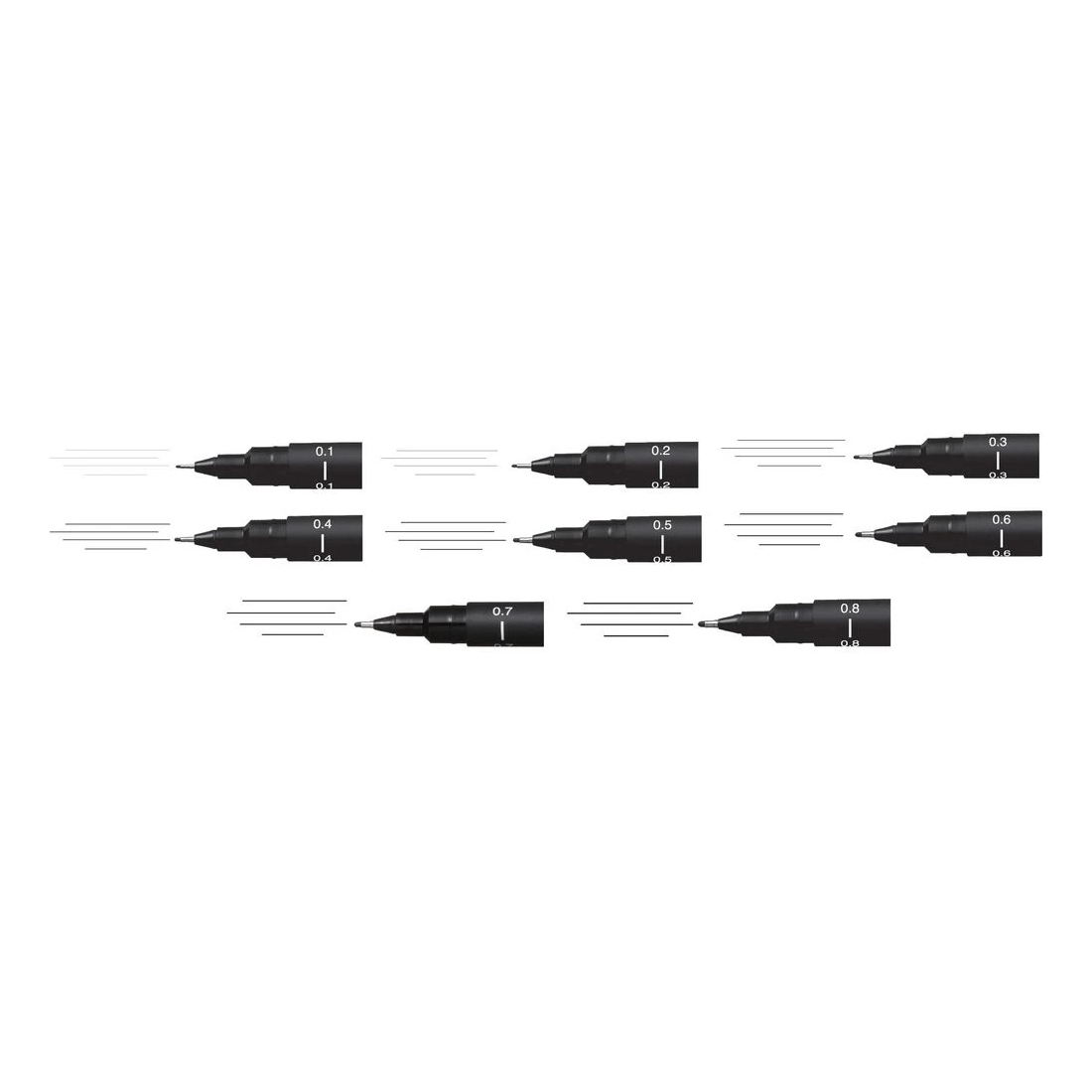 3 Uni Pin Fineliners Assorted Nibs Black 8 Pack, 3 of 3