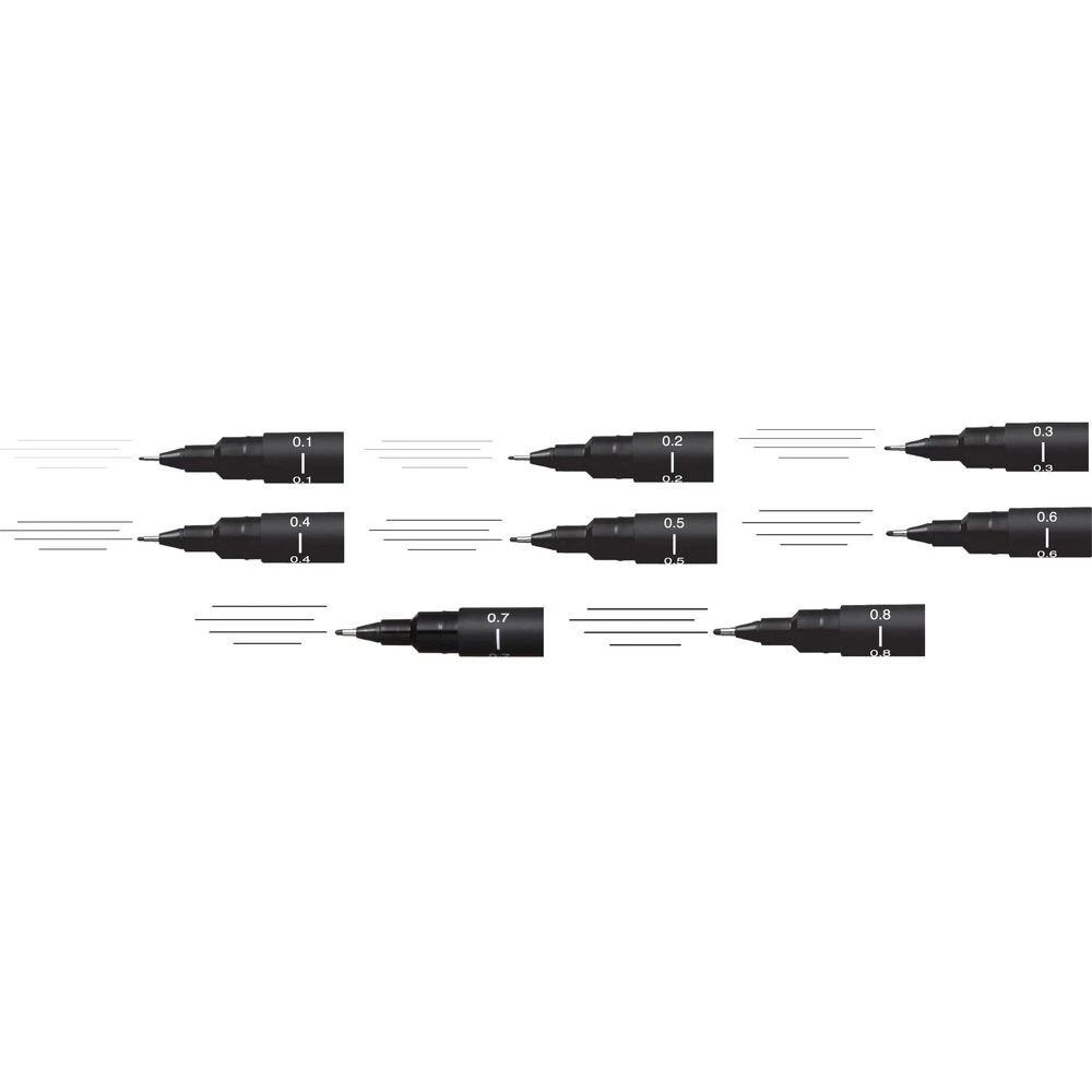 3 Uni Pin Fineliners Assorted Nibs Black 8 Pack, 3 of 3