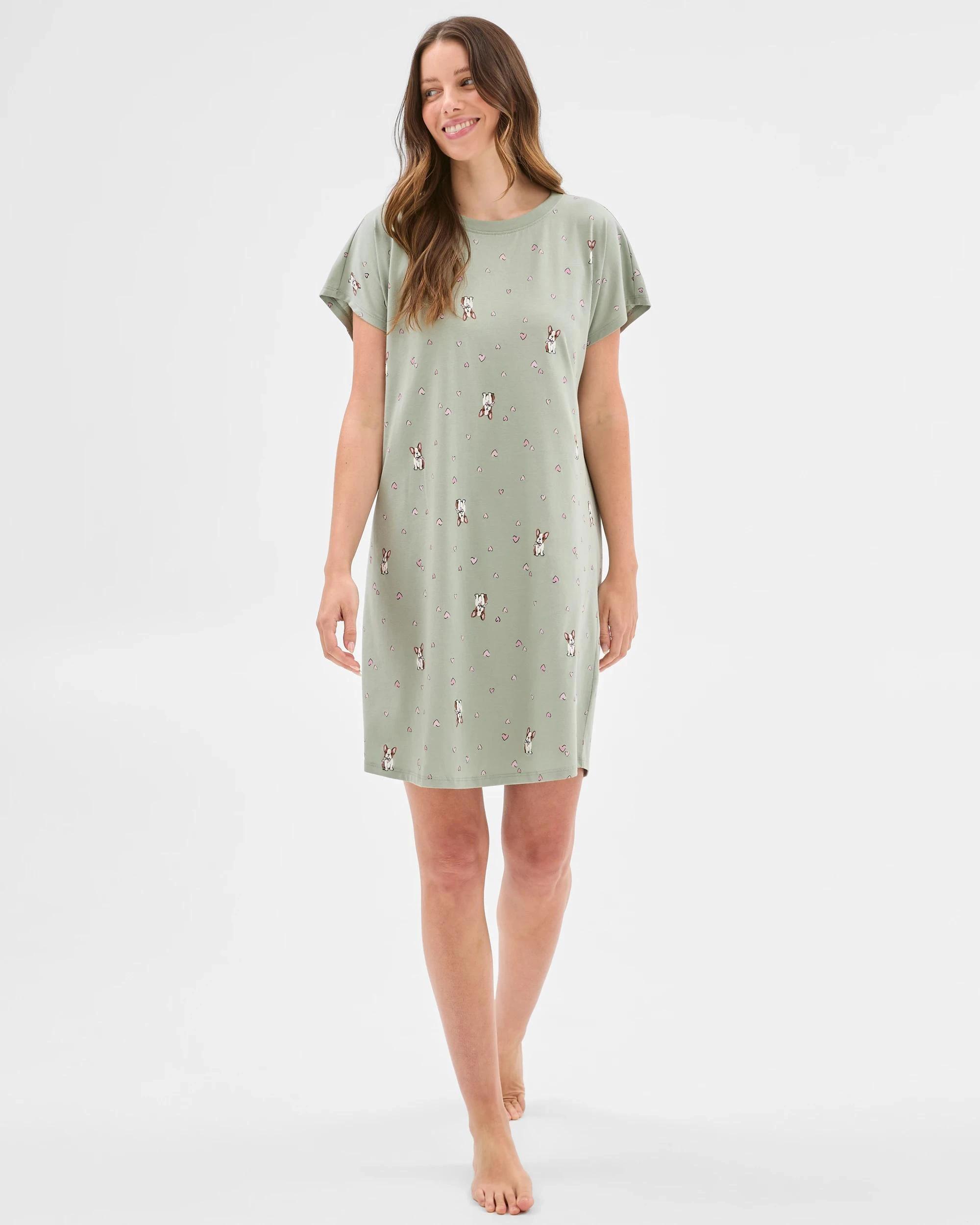 2 Target Australian Cotton T-Shirt Nightie GREEN DOG, 2 of 6