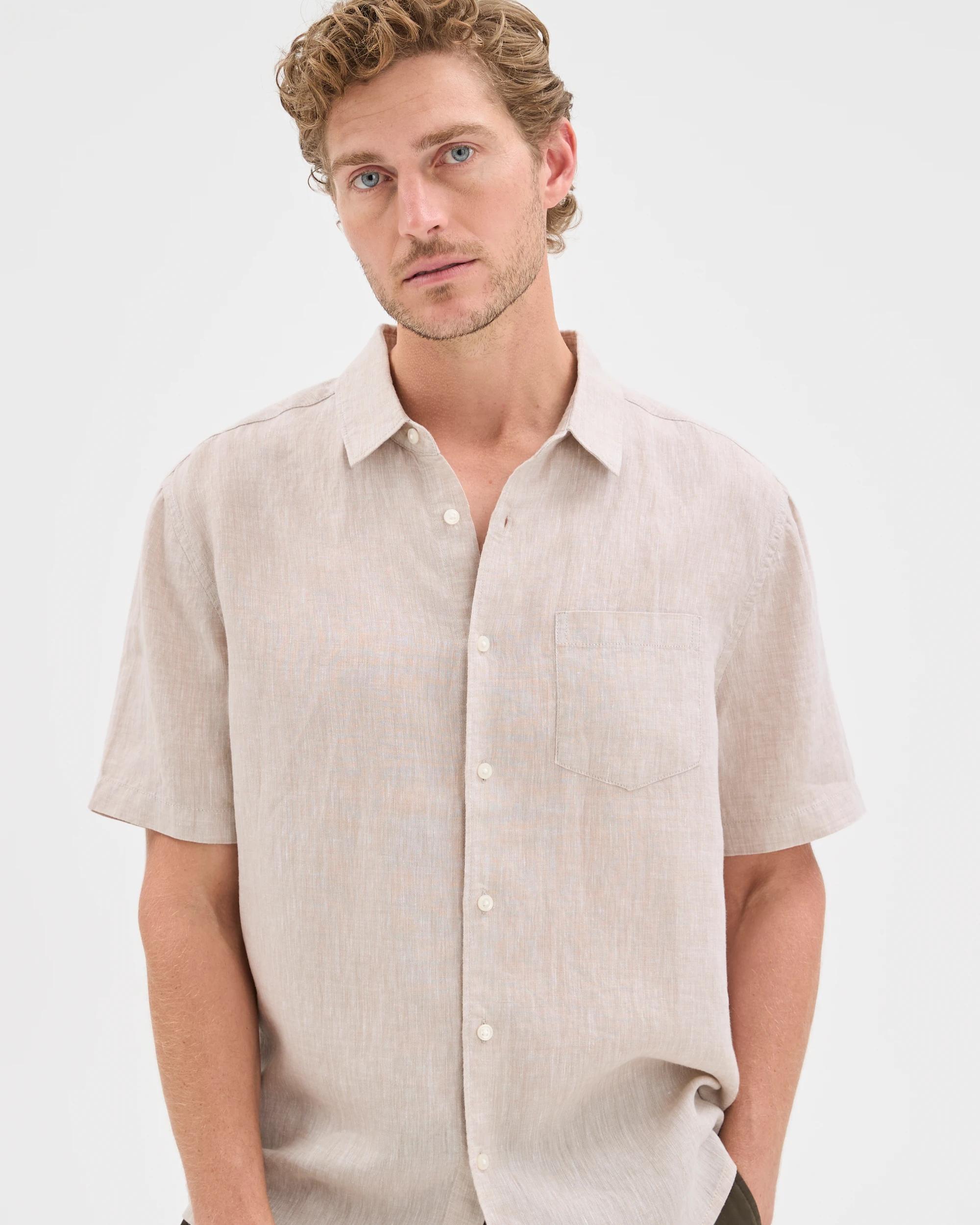4 Target Man European Linen Short Sleeve Shirt STONE, 4 of 7