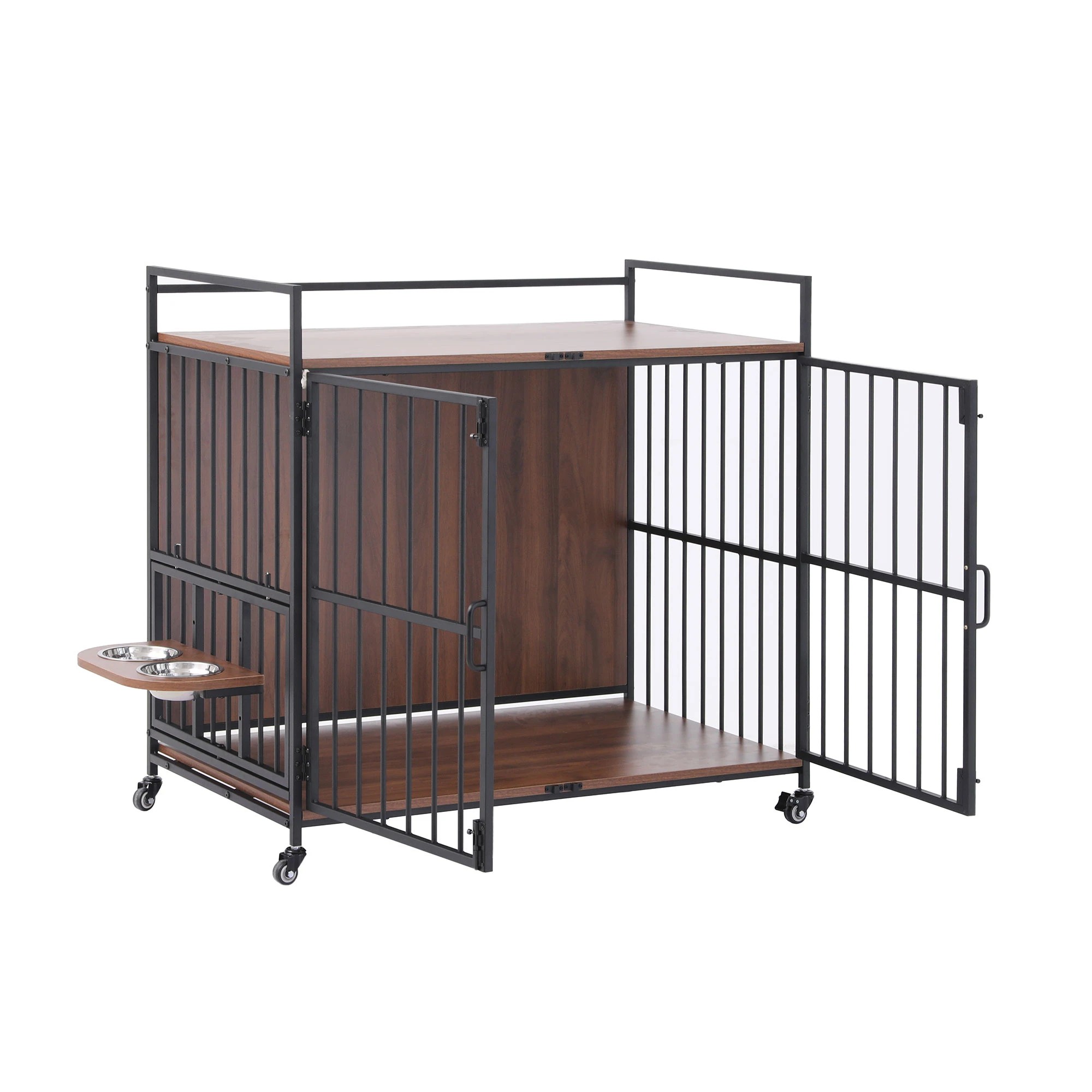 1 i.Pet 2-in-1 Wooden Dog Crate 99cm Pet Cage Furniture End Table Wheels - Multi, 1 of 7