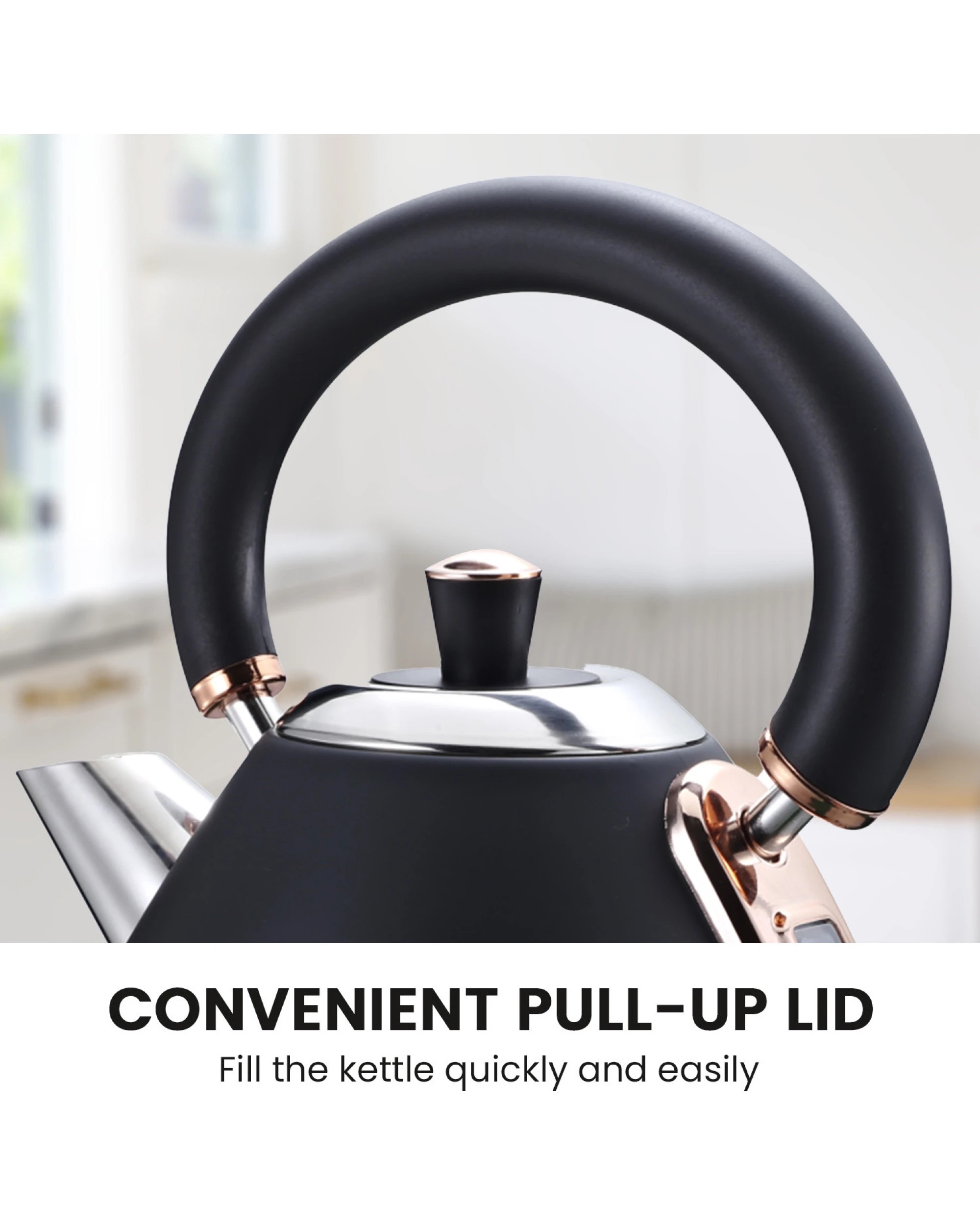 4 Pronti 1.7l Rose Trim Collection Kettle - Black, 4 of 10