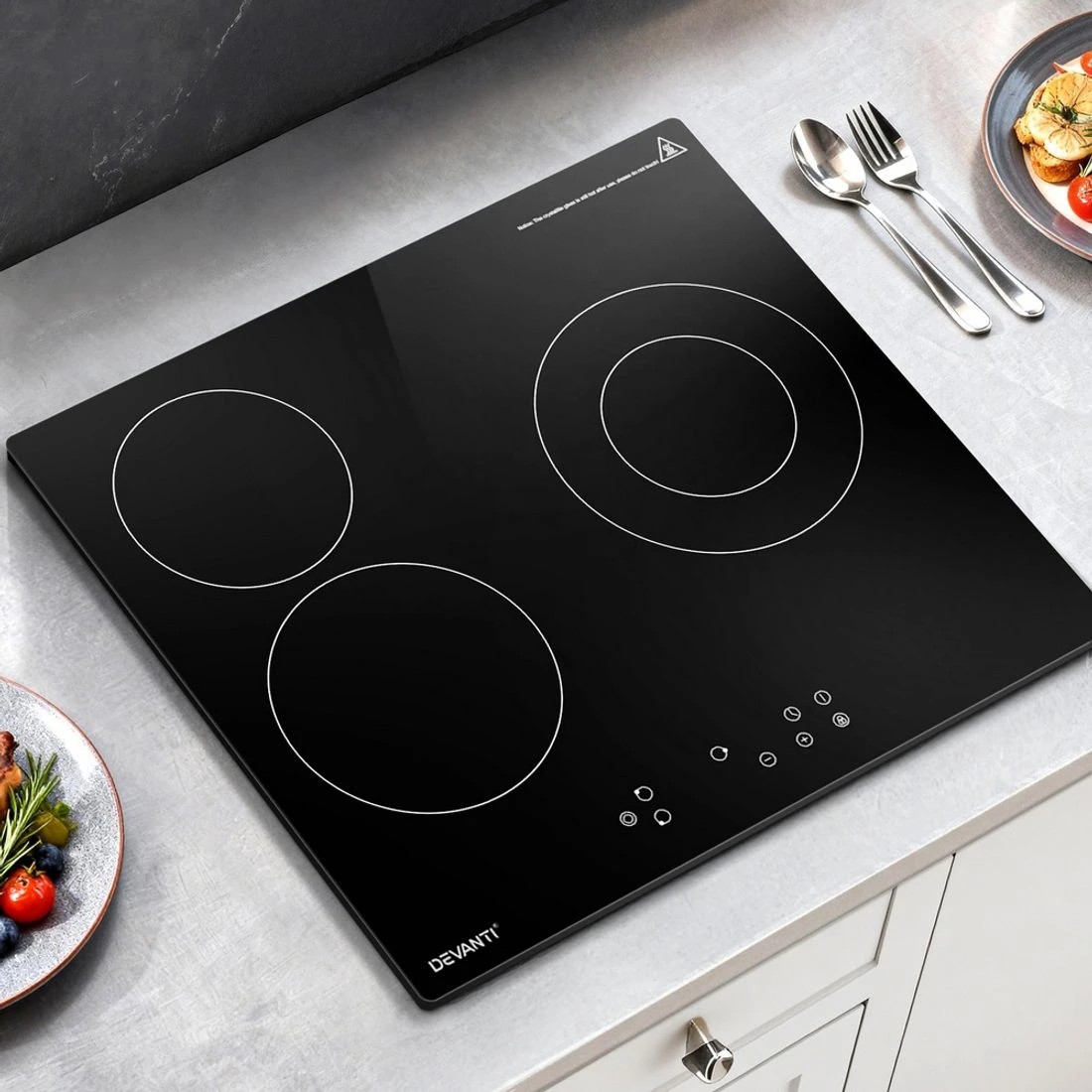 1 Devanti Electric Ceramic Cooktop 60cm Kitchen Cooker 4 Burner Hob Touch Control 5200W - Black, 1 of 7