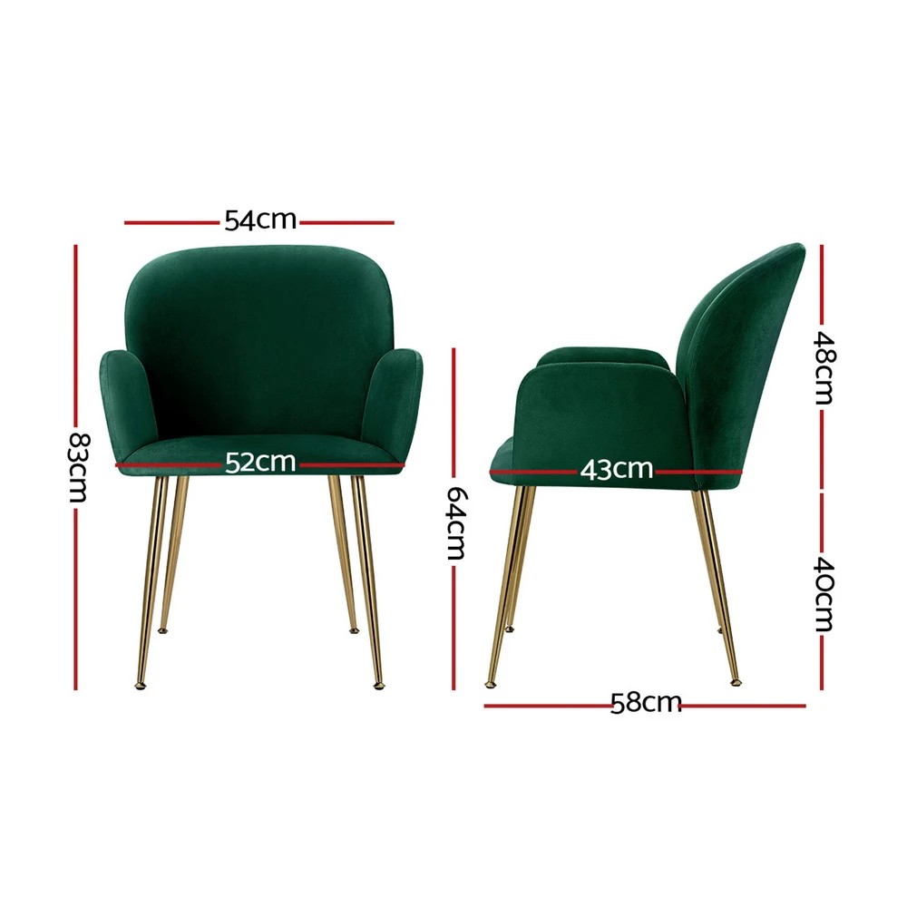 2 Artiss Dining Chairs Set of 4 Velvet Armchair - Green, 2 of 6