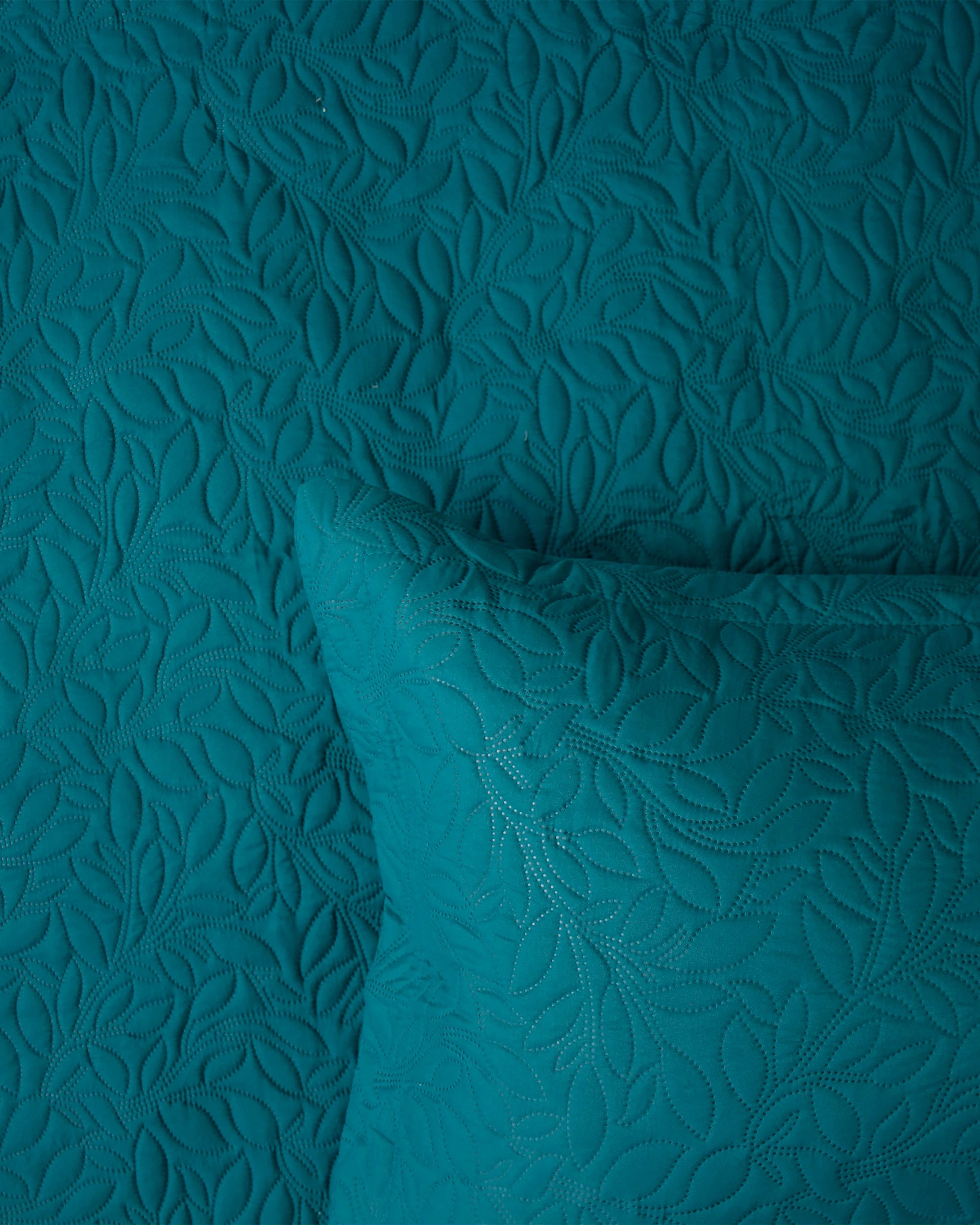 3 Bambury Botanica Embossed Microfibre Lightweight  Coverlet Set Teal - Queen/King - Blue, 3 of 4