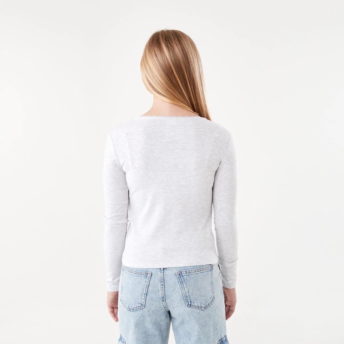 2 Long Sleeve Rib Top with Lace Kgry Marle, 2 of 8