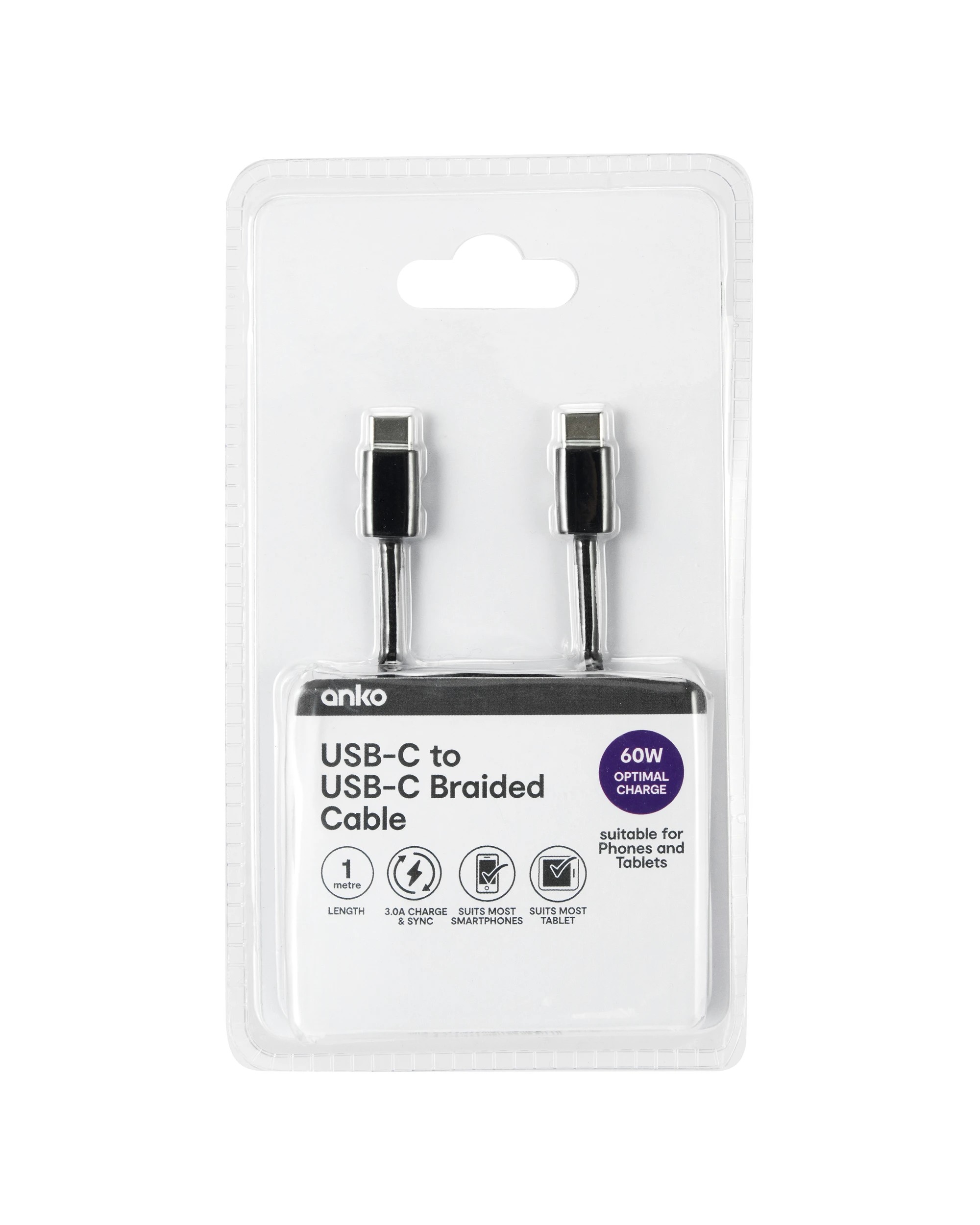 4 USB-C to USB-C Braided Cable - 1m, Black, 4 of 4