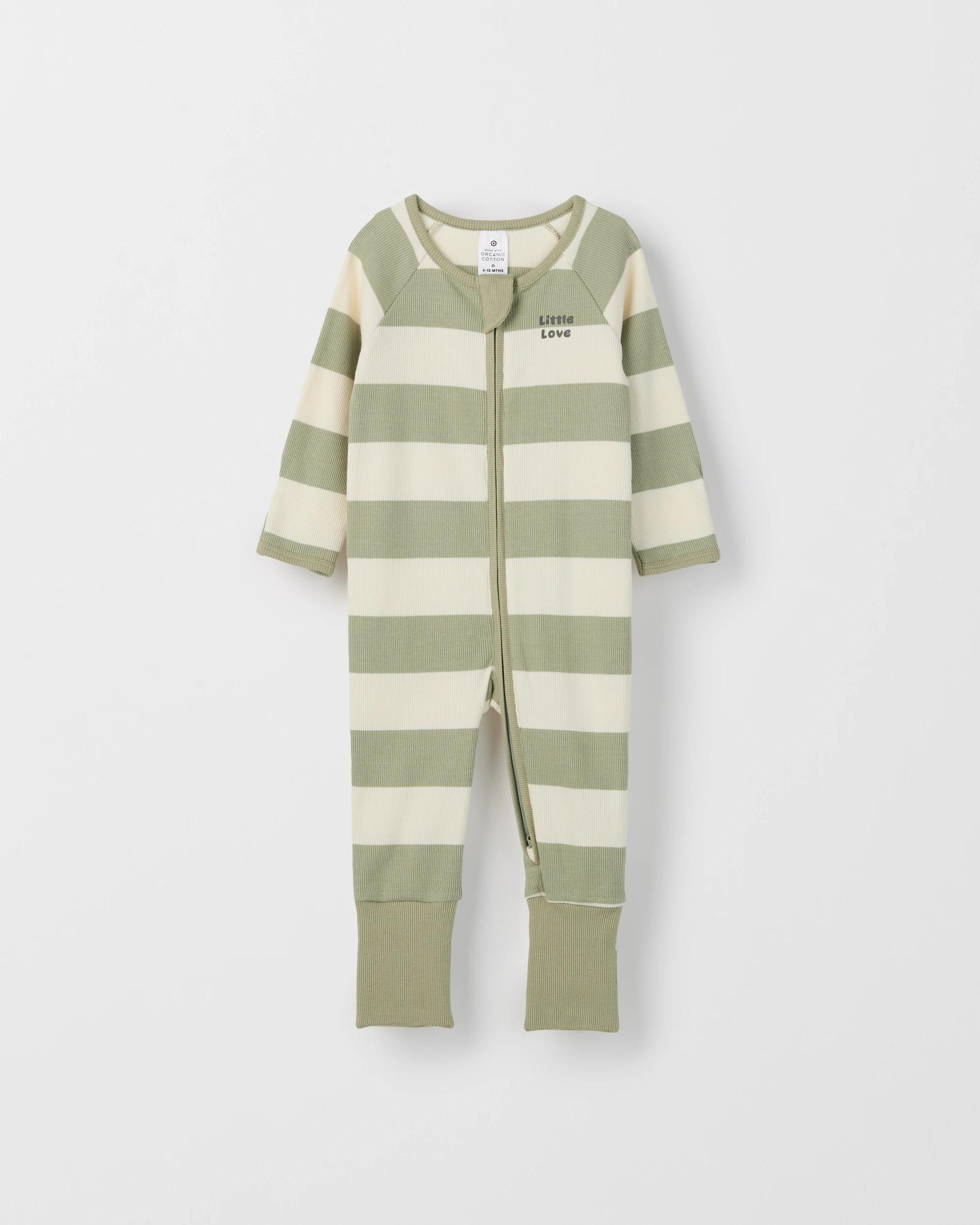 1 Target Baby Baby Organic Cotton Rib Zip Footless Coverall SAGE STRIPE, 1 of 1