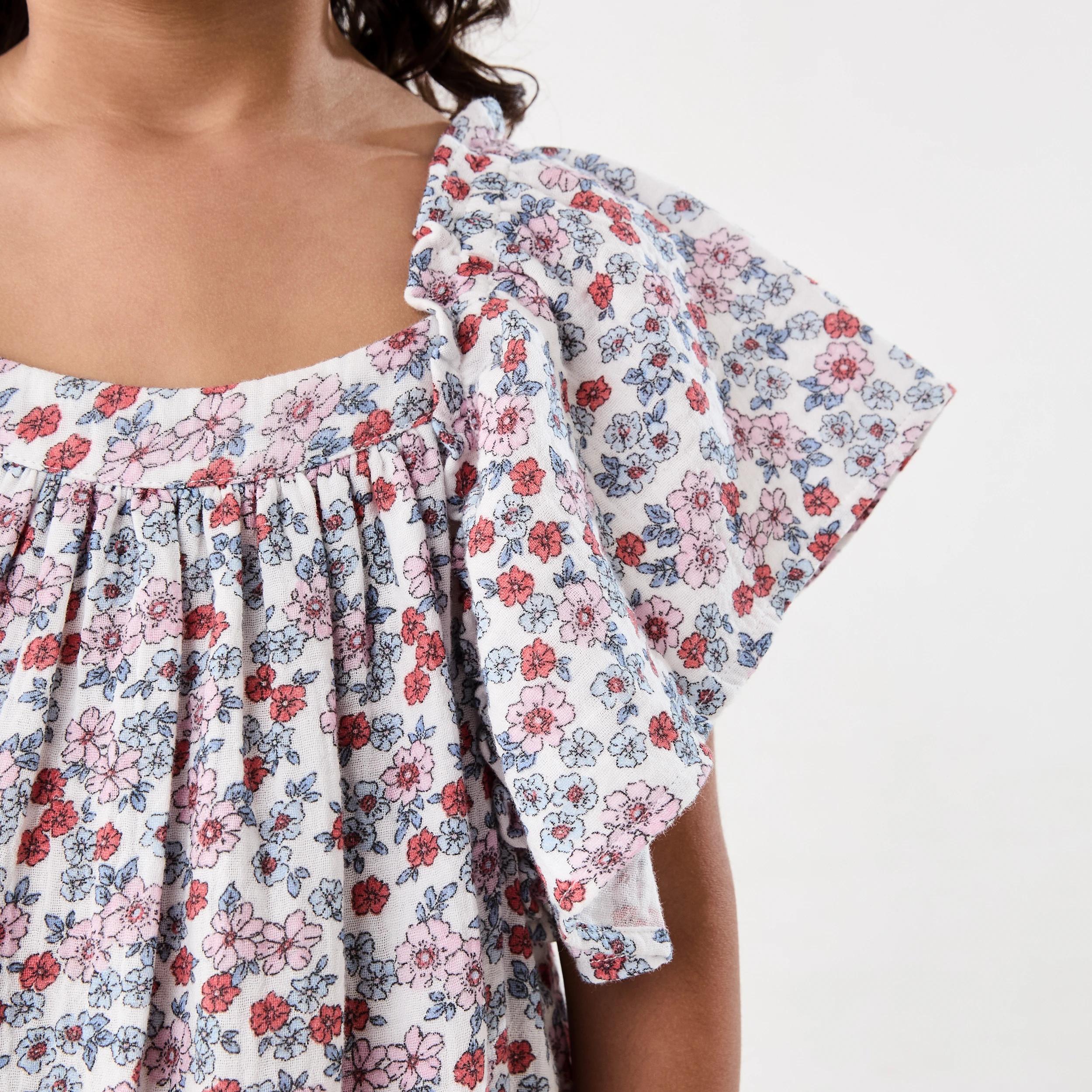5 Woven Frill Sleeve Dress Bge Floral, 5 of 8