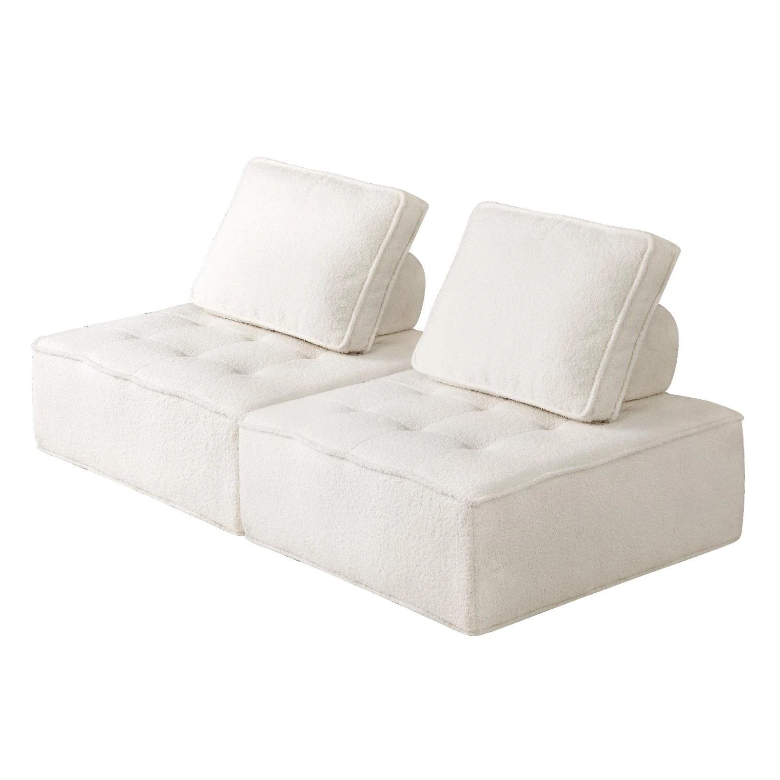 1 Oikiture 2pcs Modular Sofa Lounge Chair Armless Tofu Back Sherpa
 - White, 1 of 10