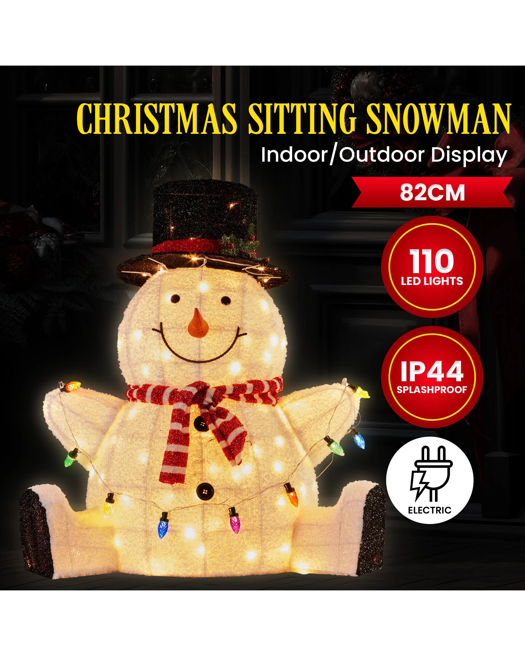 3 Christabelle 82cm Sitting Snowman Christmas Display With Lights, 3 of 3